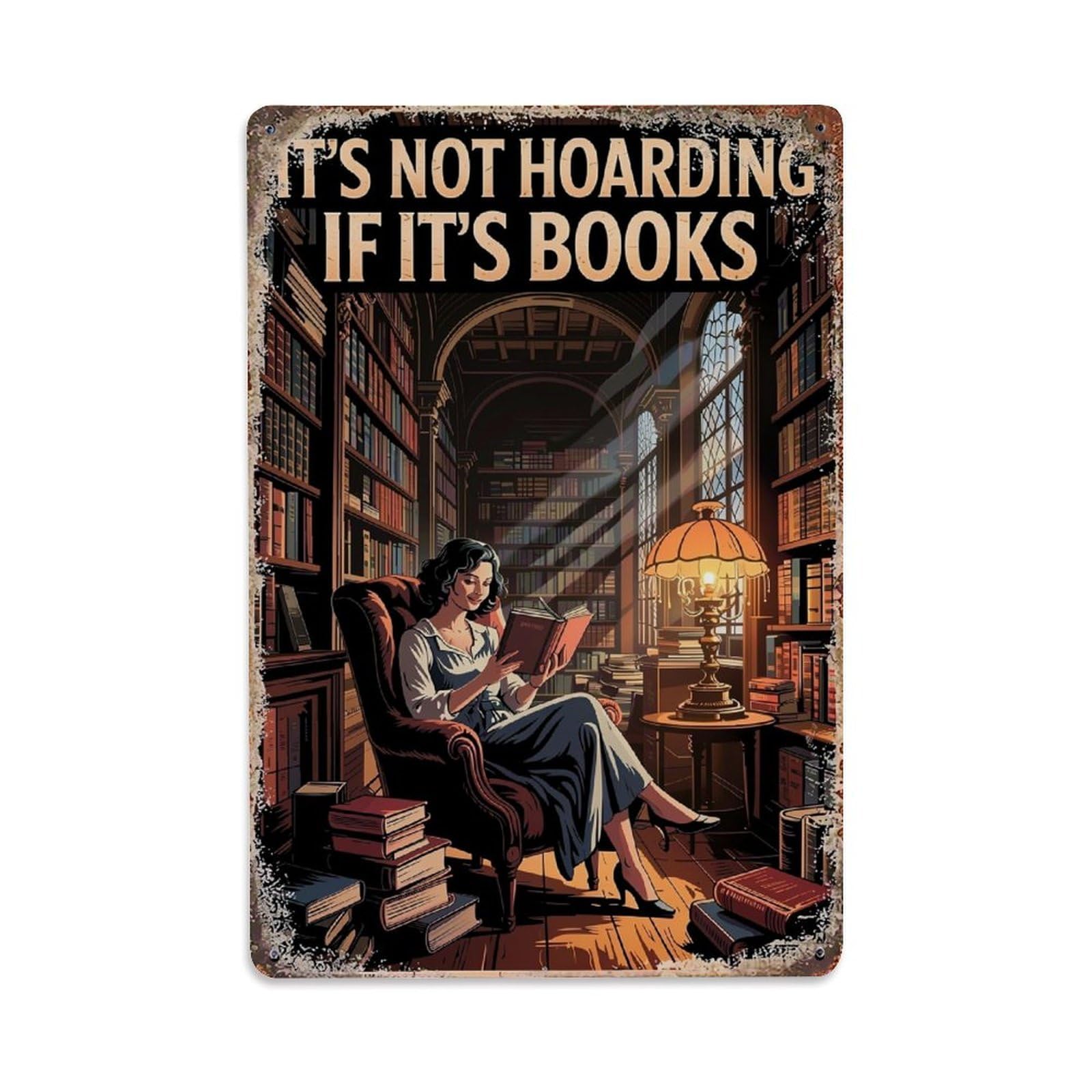 Jdyaojiesheng Vintage Bookshelf Reading Lamp Chair Stack Tin Sign Retro Metal Wall Decor Metal Poster, Home Bar Garage Farmhouse Cafe Wall Art Decoration 8X12inches