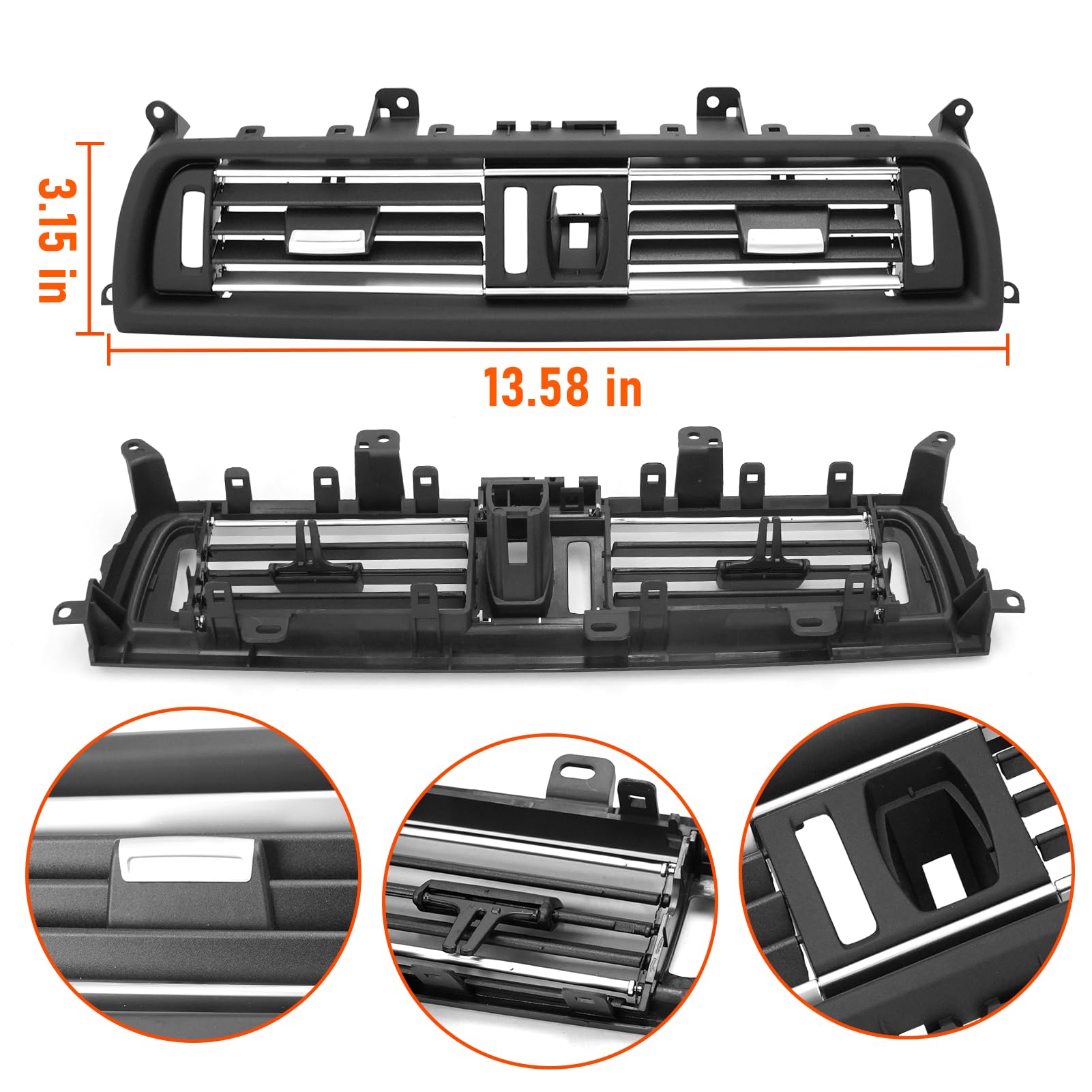 TTCR-II Compatible con Rejilla Ventilacion BMW Serie 5 F10 F11 2010-2016 | F10 Rejilla de Aire Delantera, F11 Rejillas de Aire Acondicionado 520 523 525 528 530 535 550 Ventilación 64229209136-Cromado