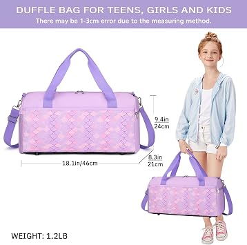 Mygreen Kids Duffle Bag Girls Travel Overnight Bag Toddler Baby Mermaid Duffel Bag Child Carry On Weekender Gym Sleepover Bags Gift Purple