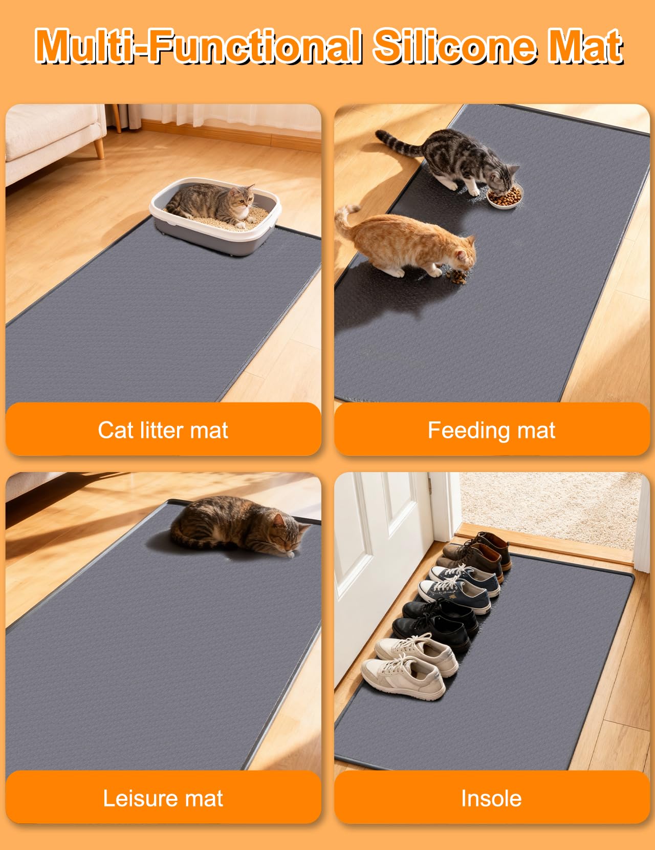 Alfombrilla Arenero Gato130×65 cm, XXL Alfombra Gatos Arenero, Tapete Silicona Impermeable, Antideslizante y Fácil de Limpiar, para Recoger Arena Hogares de Varios Gatos