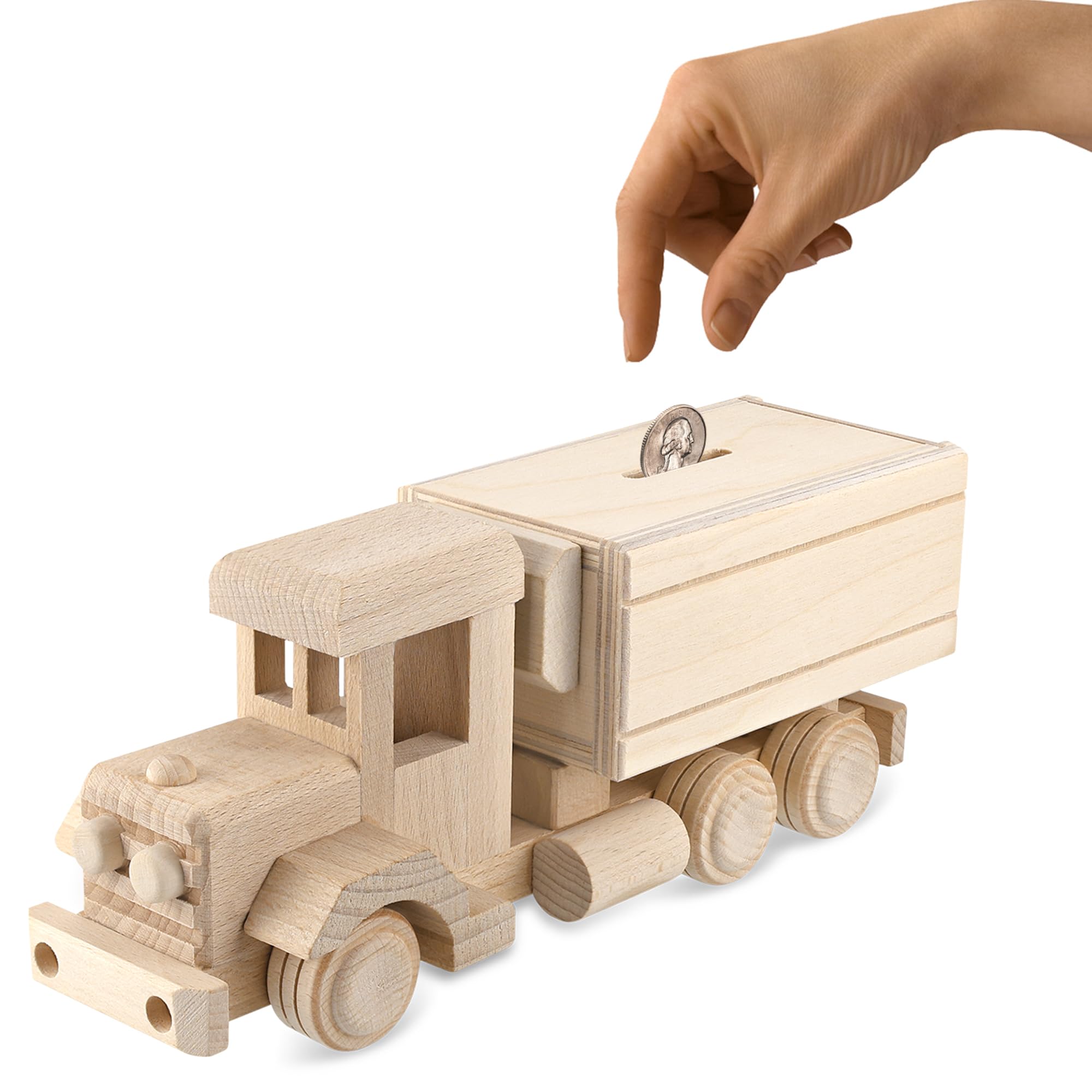 Vesplo Wooden Truck Piggy Bank, Wooden Piggy Banks Vehicles & Wooden Cars, Handmade Wooden Toys, Preschool Wooden Toddler Car & Trucks, Educational