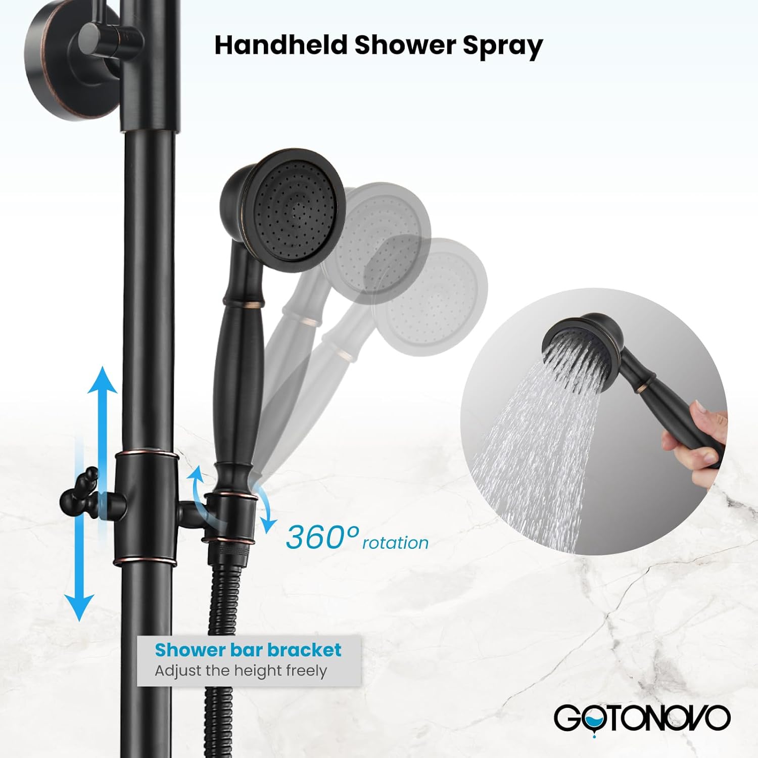 gotonovo Bathroom Classic Exposed Shower Faucet Wall Mount Shower System 8 Inch Luxurious Rainfall Shower Head Set with Tub Spout and Handheld Spray Double Cross Handles Oil Rubbed Bronze