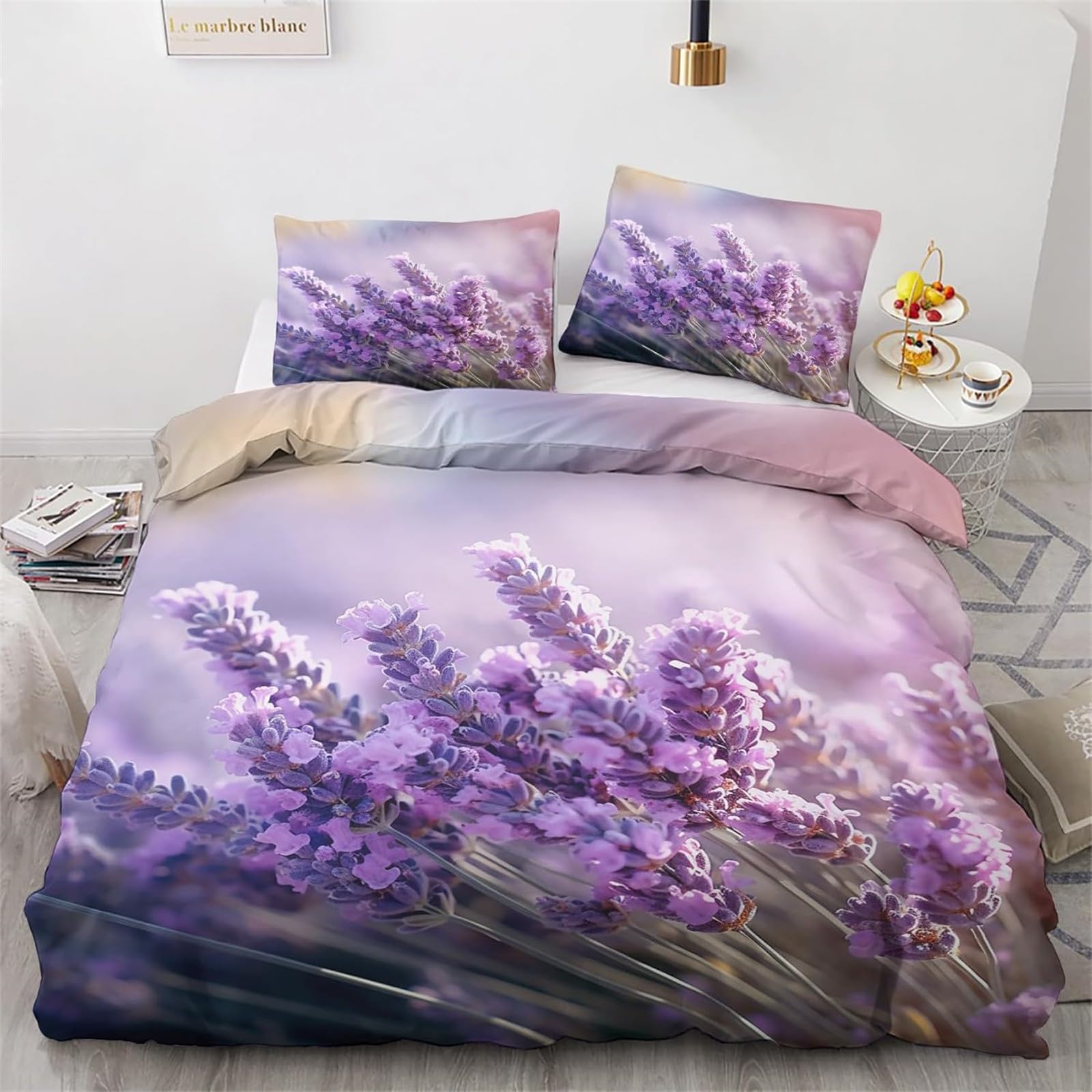 Housse de couette 220x240 cm lavande avec ses deux taies d'oreiller