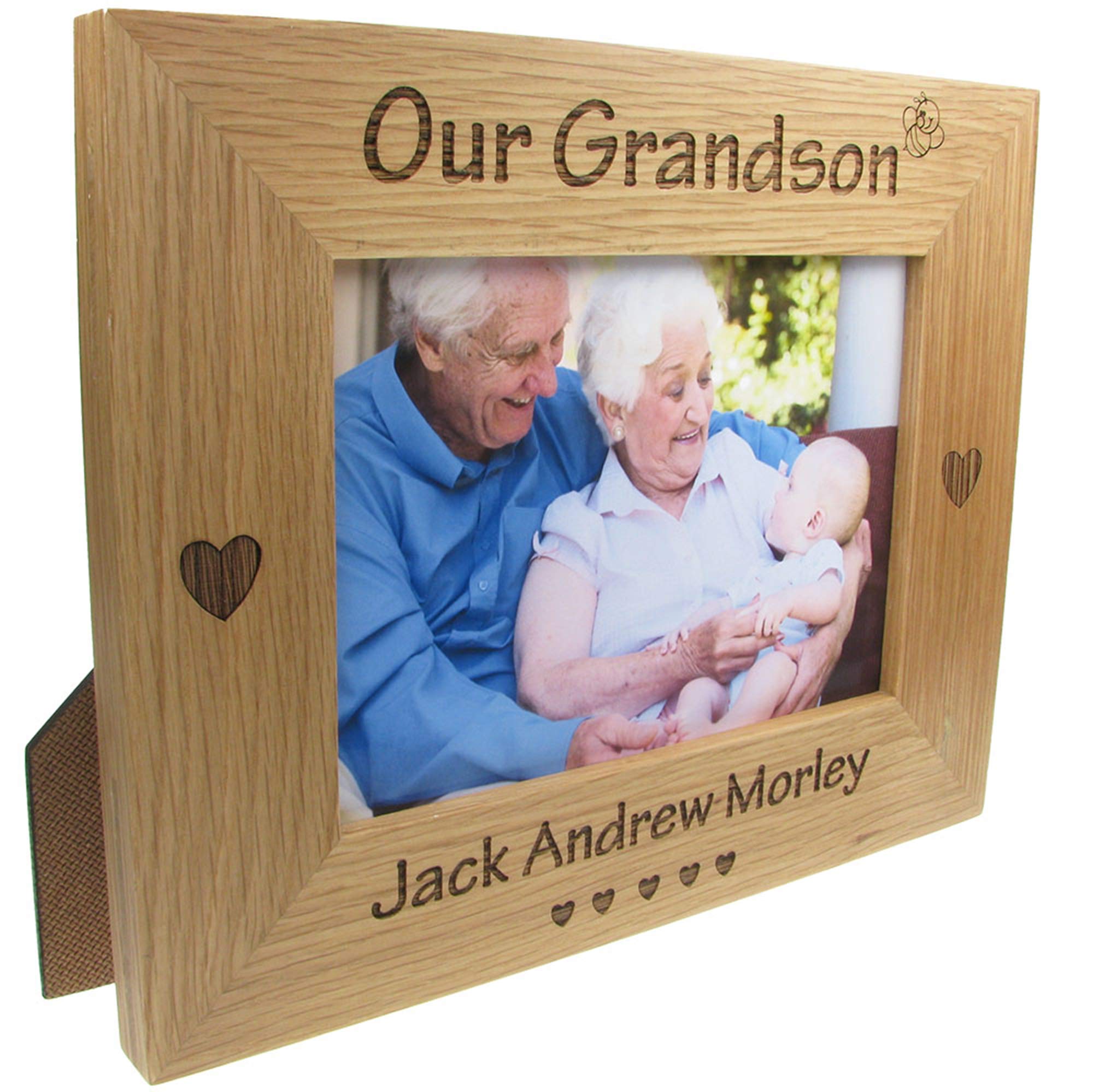 Grandparent Xmas Gift Our Grandson Personalised Oak Photo Frame