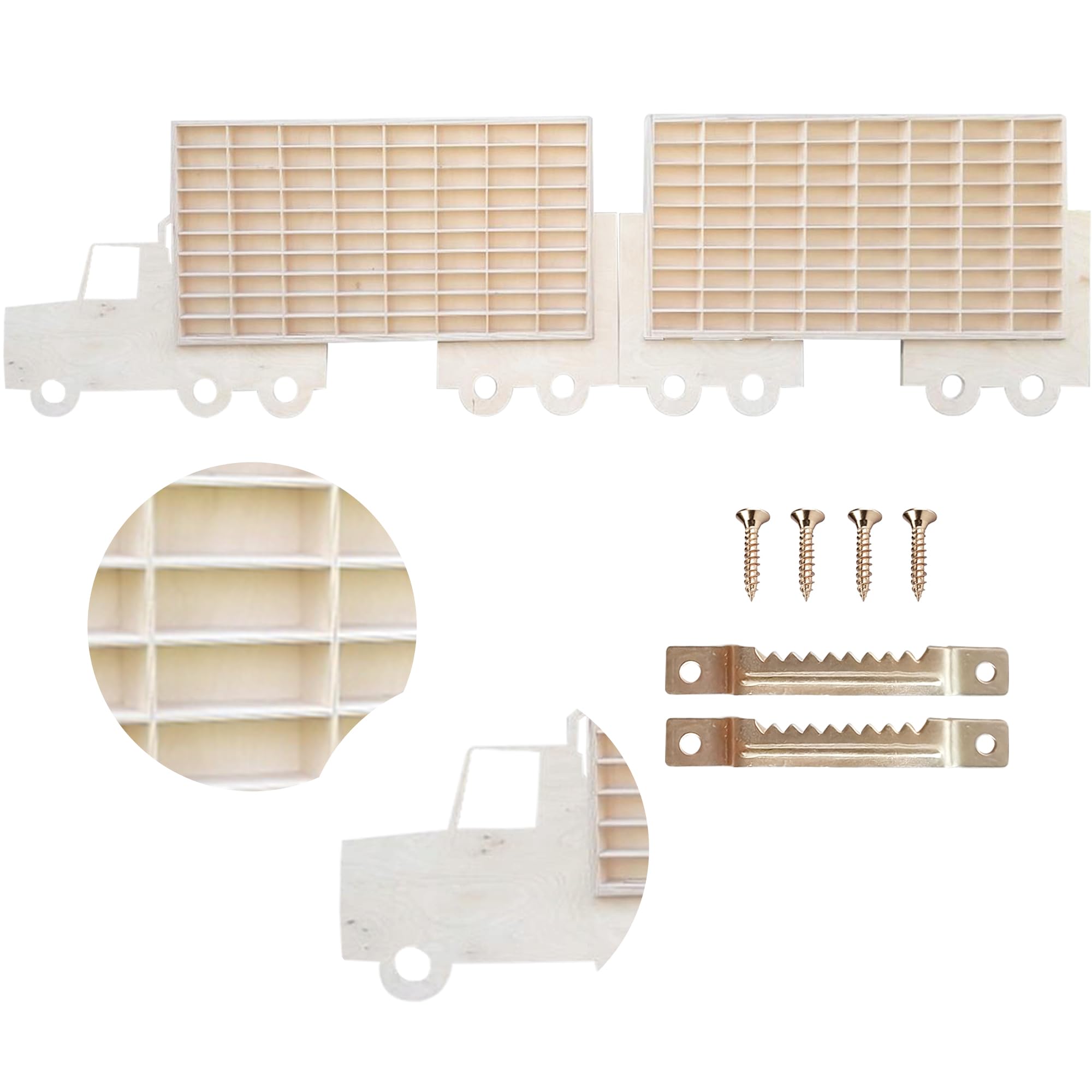 TIR Wandvitrine mit Anhänger für Spring Cars & Spielzeug – Große Sammlerbox mit 160 Fächern – Modellauto-Displayständer aus Holz210 x 55 cm