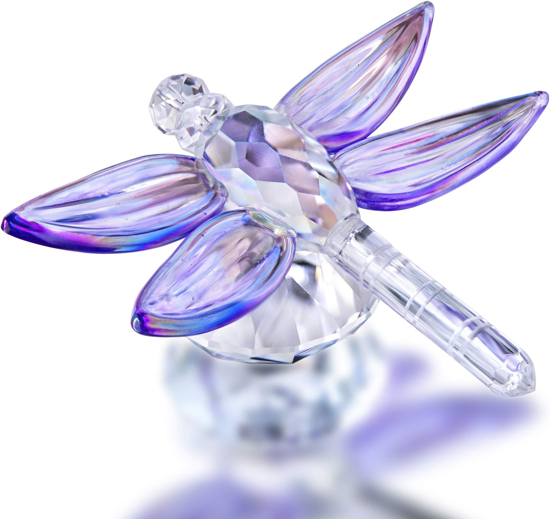 H&D HYALINE & DORA Handmade Crystal Dragonfly Collectible Figurine, Glass Animals Dragonfly Ornament Gift Collection Paperwight for Table Purple