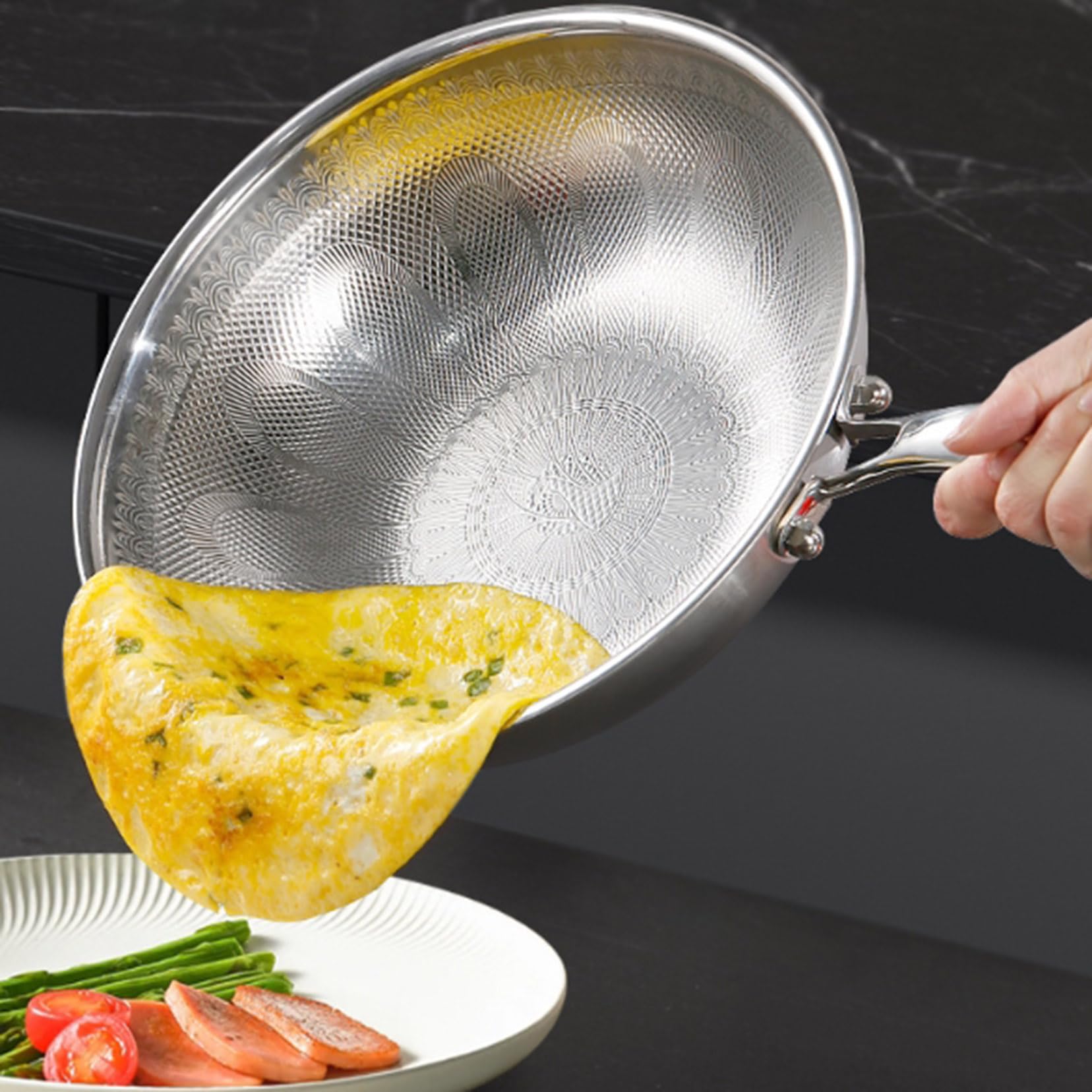 Padella in titanio 100% puro, padella antiaderente con doppio manico e coperchio, resistente ai graffi e al calore, padelle antiaderenti durevoli adatte a tutti i piani cottura 28cm