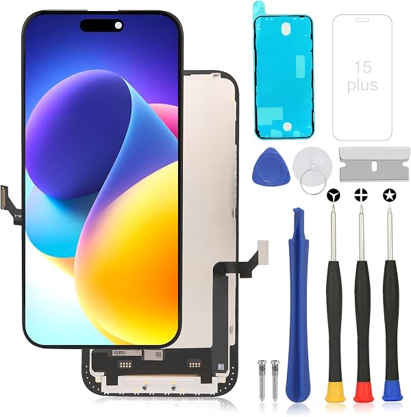 Kit de reemplazo de pantalla completa para iPhone 15 Plus, pantalla LCD con digitalizador y soporte para 3D Touch, incluye herramienta de reparación