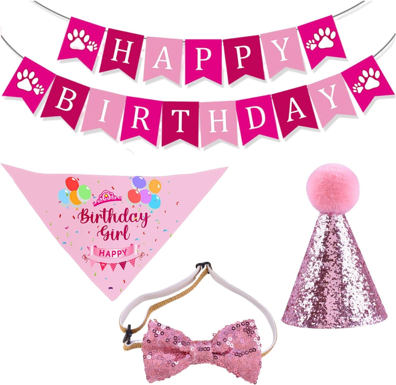 Kit de Cumpleaños para Perros Booge - Gorro y Pañuelo Rosa