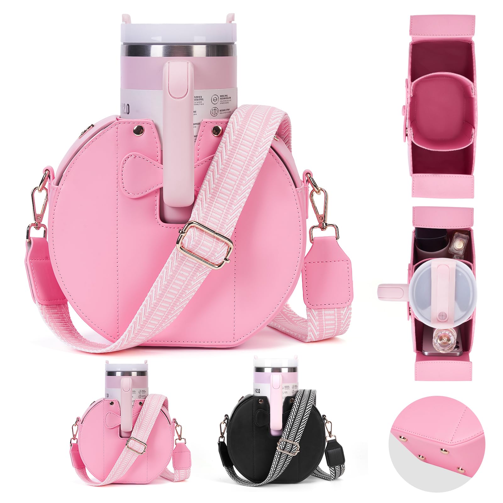 Stanley Cup Purse Stanley Bag Crossbody Bag with Water Bottle Holder for Stanley Cup (Pink (1))