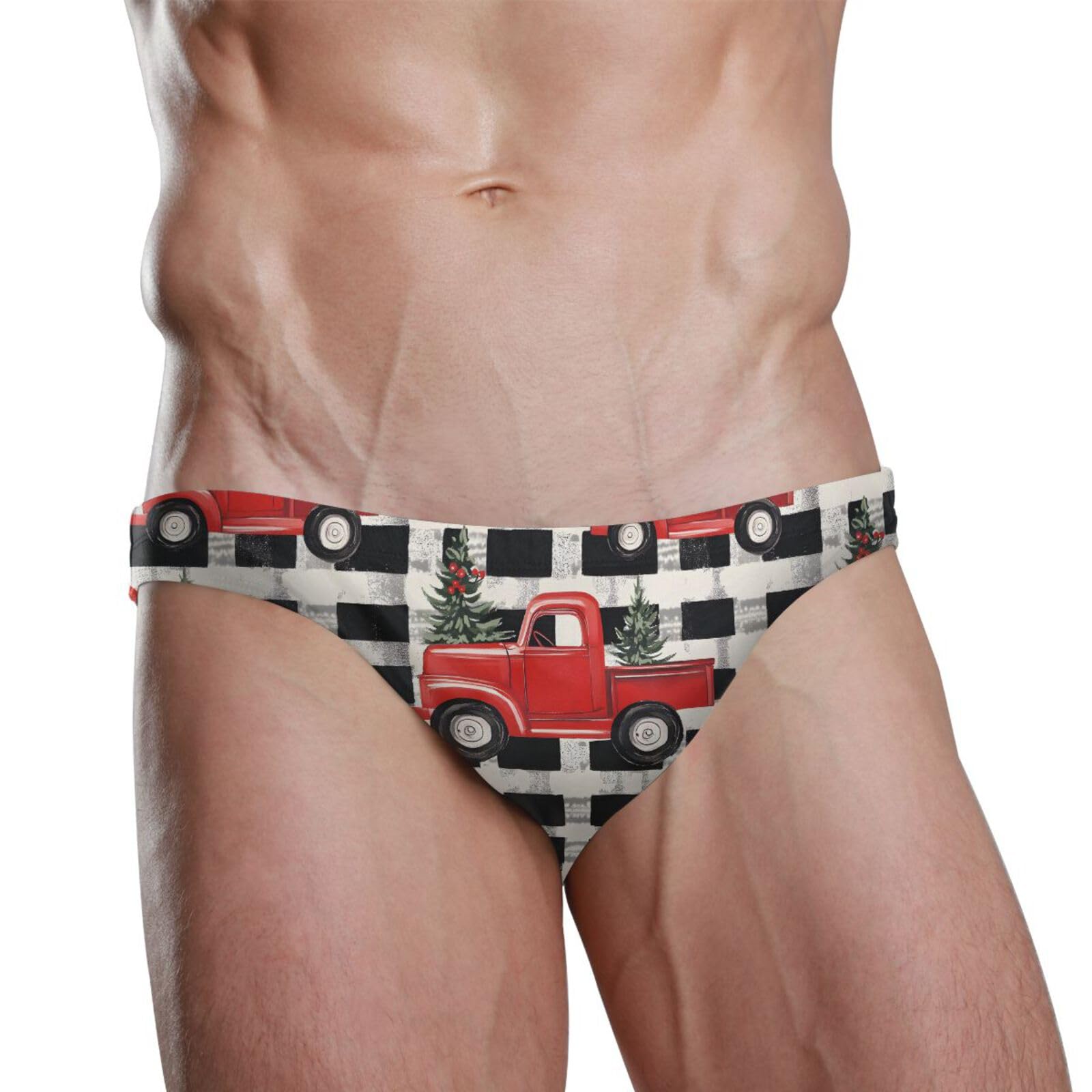 UMIRIKO Men's Christmas Tree Truck Swim Briefs Bikini Swimsuit S 202b8232