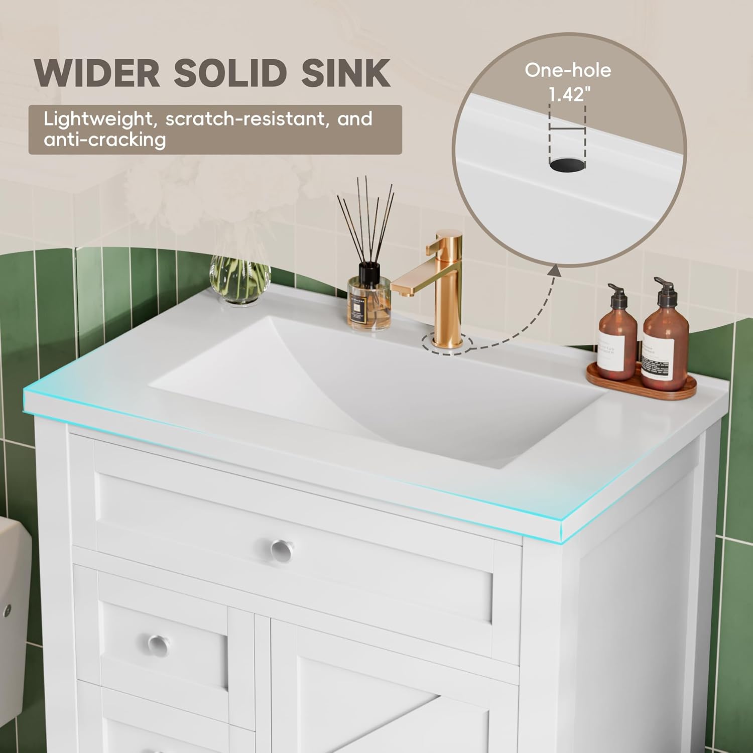 YESHOMY Bathroom Vanity with 30" Sink, Modern Wood Pedestal Bathroom Spacious Storage Space Cabinet with Drawer, Pure White