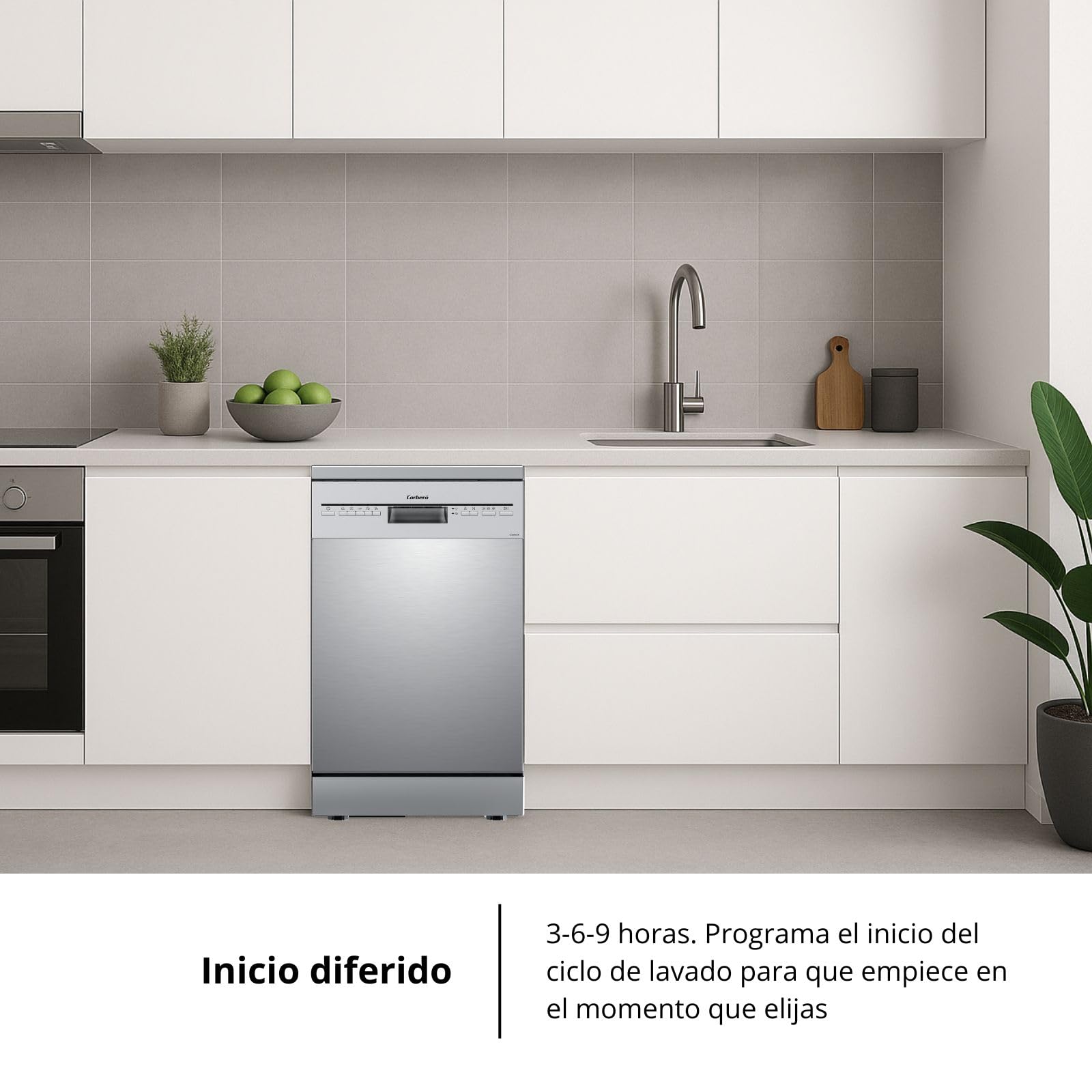 Corberó - Lavavajillas Plus 45 cm | CLVM403X | 10 Cubiertos, 5 Programas con 4 Temperaturas, Indicadores LED | Inicio Diferido, Función Inicio-Pausa | 49 Db | Inox — view 10