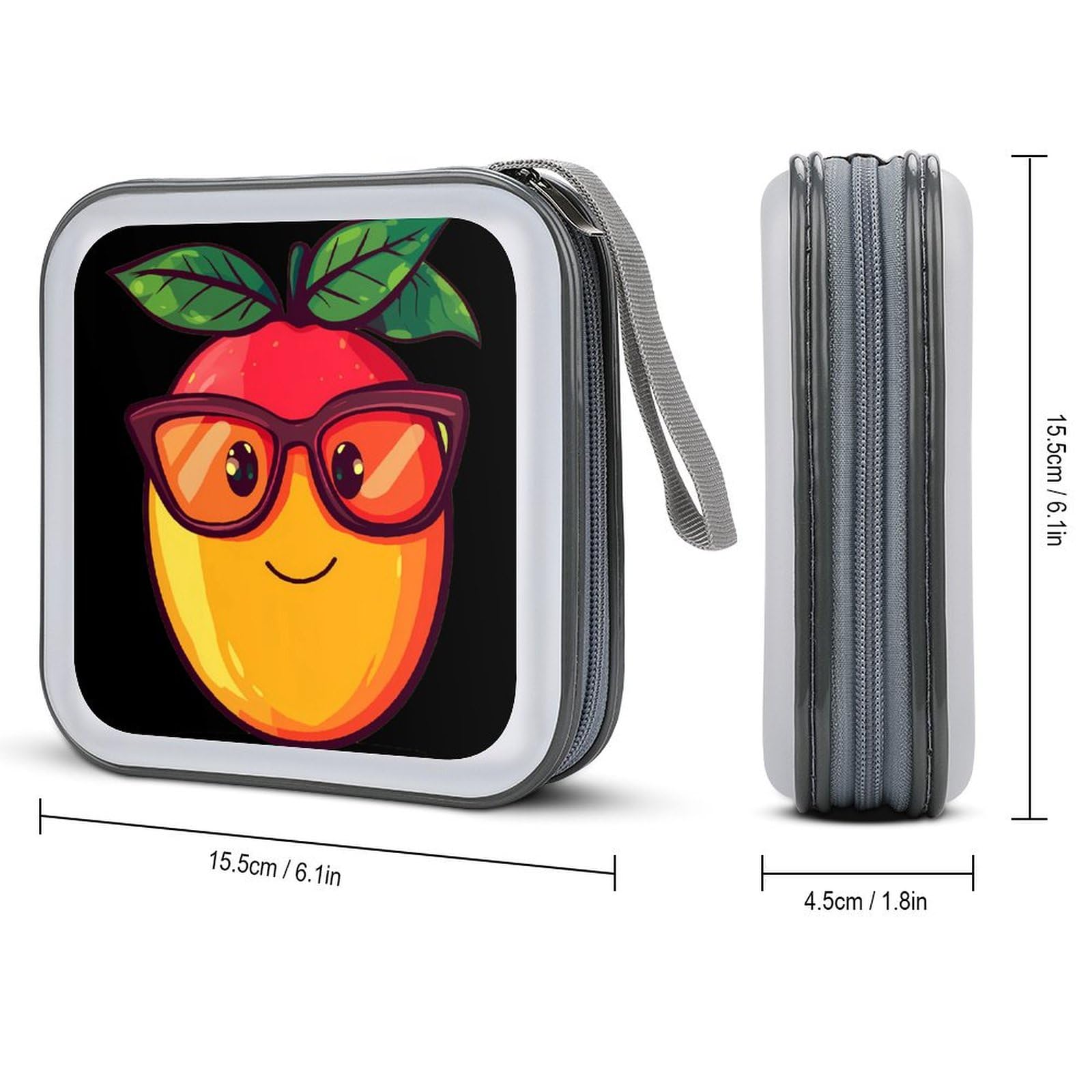 Funny Mango With Glasses CD Case Plastic DVD Case Holder Wallet Disc Storage Organizer for Car Travel