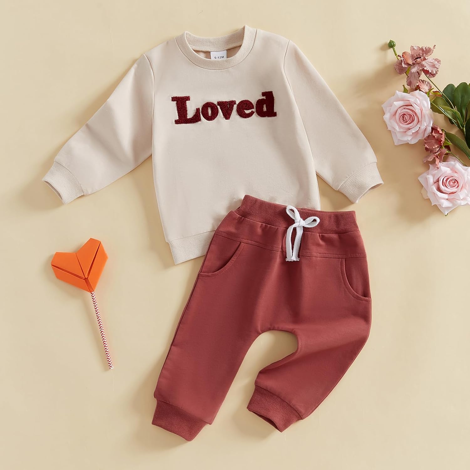 Gueuusu Toddler Baby Boy Girl Spring Fall Clothes Long Sleeve Loved Embroidery Sweatshirt Long Pants Set Valentines Outfit - Image 2