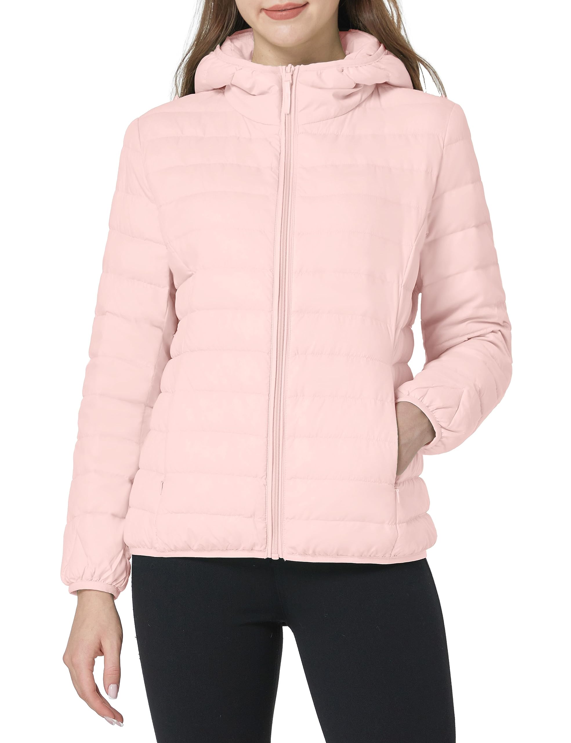 Wantdo Piumino Leggero Ripiegabile Giacca con Cappuccio Antivento Giubbotto Corto Slim Fit Capispalla da Montagna Caldo Invernale Donna