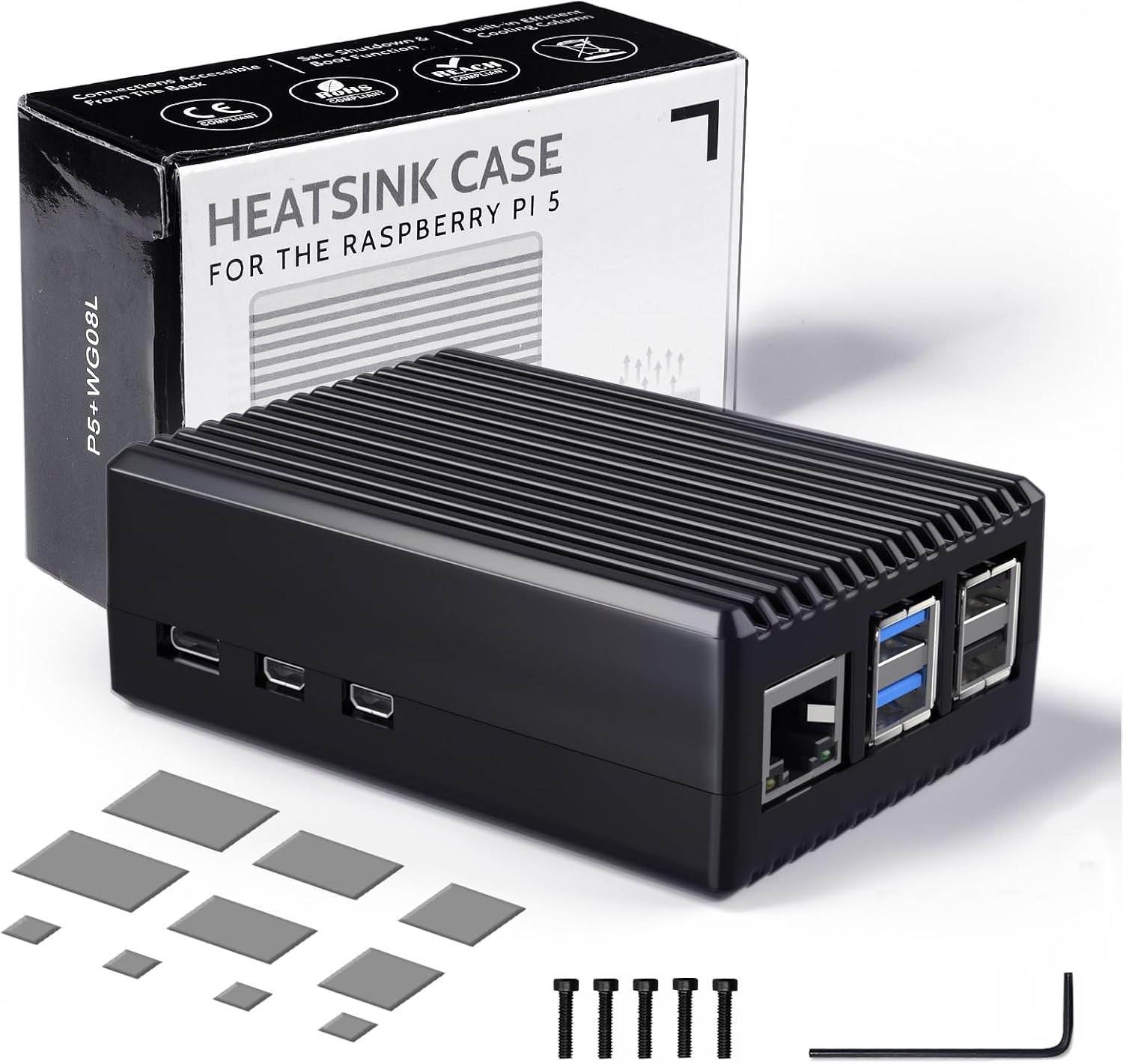 Miuzei Custodia In Metallo Per Raspberry Pi 5 - Compatibile Con SSD NVMe M.2 E Active Cooler Ufficiale