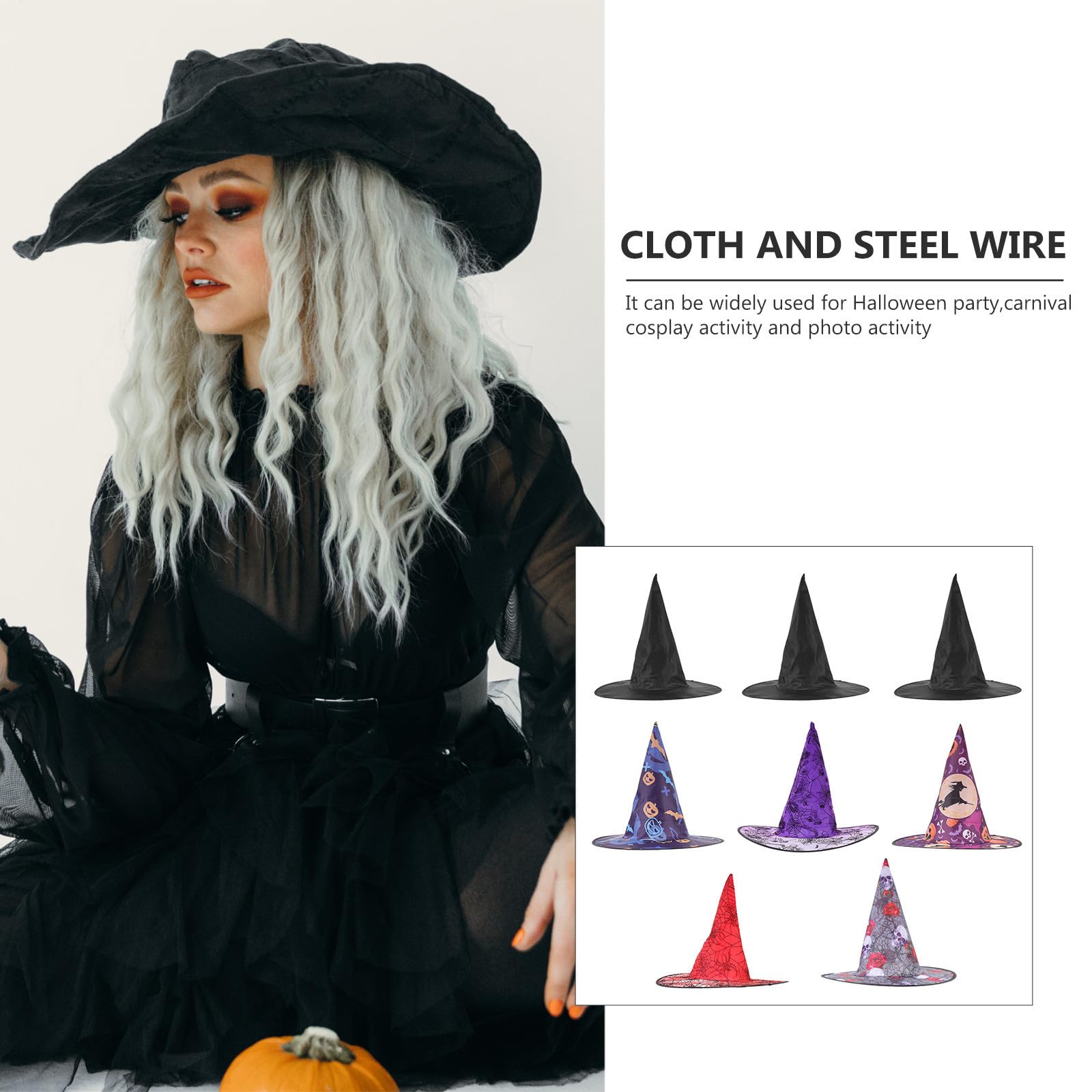 Abaodam 24 Stück Halloween Hexenhut aus Stoff und Stahl Draht Robuster und Bequemer Hexenhut für Cosplay Aktivitäten und Festliche Dekoration zu Halloween