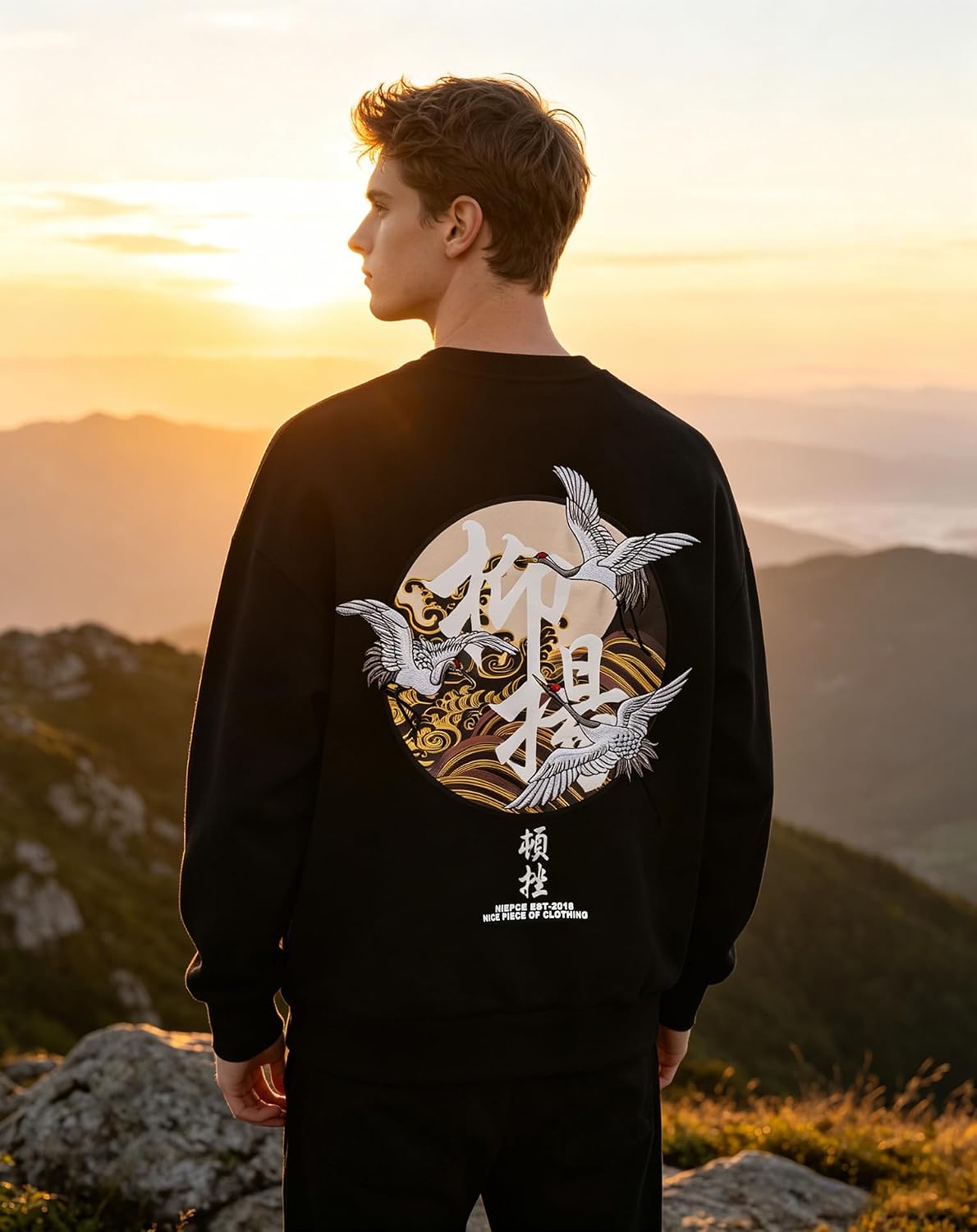 Niepce Inc Japanese Streetwear Men's Embroidered Graphic Crewneck Sweatshirt