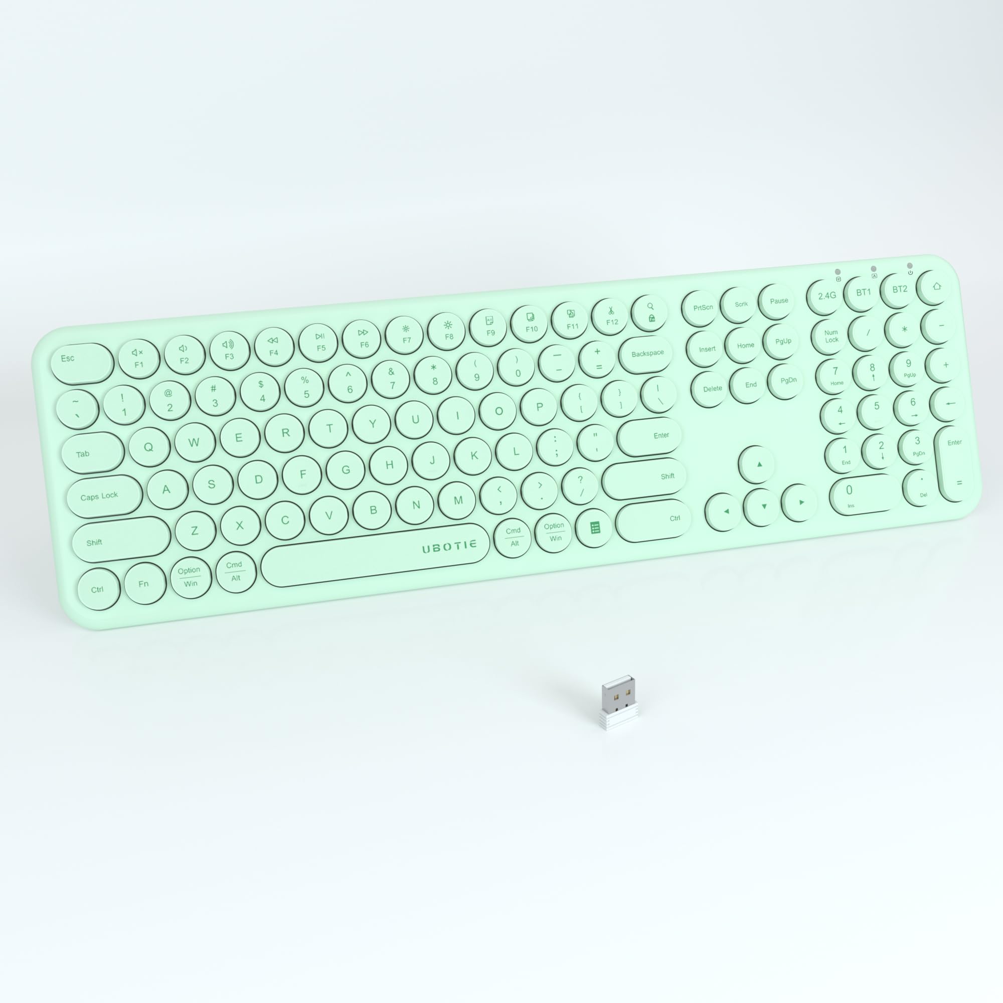 UBOTIE Wireless Green Keyboard Bluetooth 2 4GHz Dural Mode Connection Scissor Switches Slim Quiet Round Keycaps Full Size