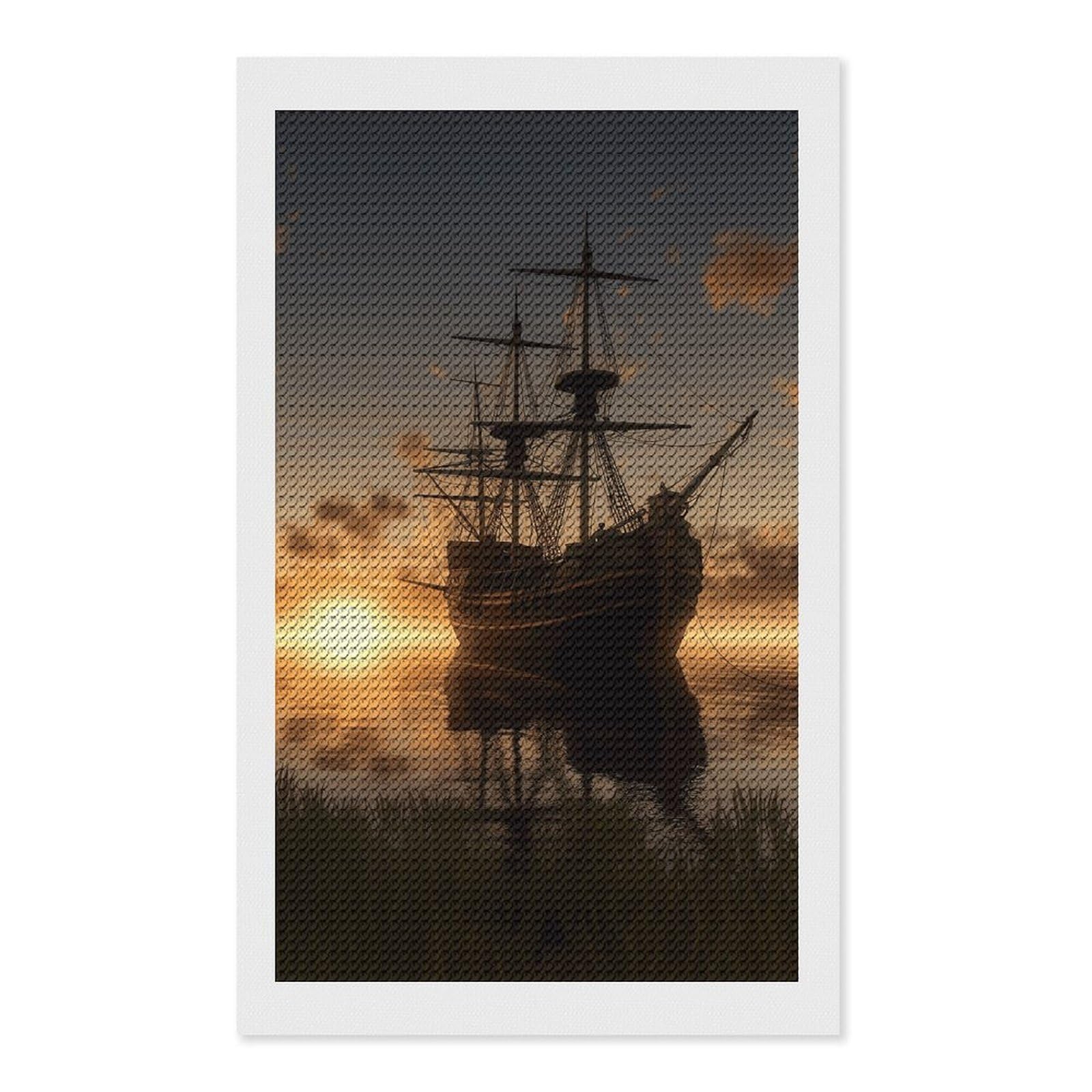 Ship in The Lake Sunset Diamond Art Kits for Adults, DIY 5D Diamonds Painting Kits for Beginner, Round Full Drill Diamond Dots Painting, Diamonds Pictures Gem Art and Crafts Wall Decor 12"x20"