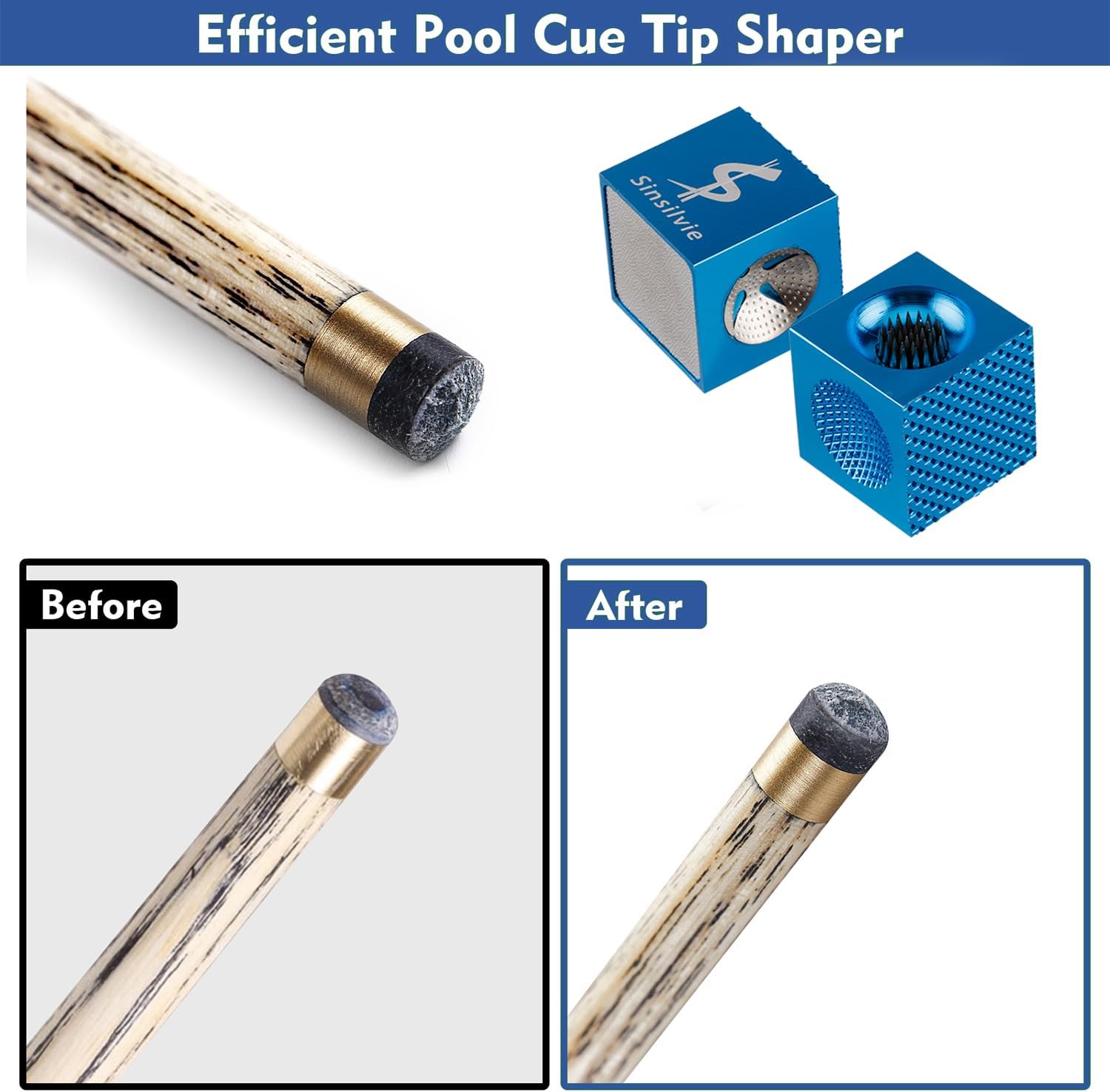 Pool Cue Tip Shaper 5 in 1 Cue Tip Tool, 5 in 1 Billiard Pool Cue Tip Repair Tool,Cue Accessories,Blue & Black & Red & Gray
