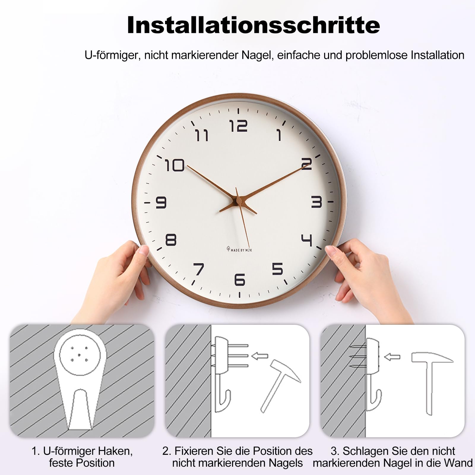 Ergocar Wanduhr, Moderne Stille Ohne Tickende Runde Holzwanduhr Batterie Batterie Angetriebenes Schlafzimmer, Wohnzimmer, Eingang, Küche, Büro