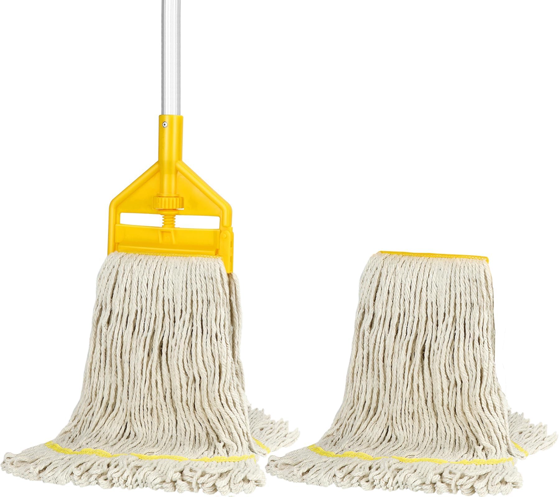 Commercial Mop Industrial Cotton Mop with Extra Replacement Head,Looped-End Heavy Duty String Wet Mops with Long Handle for Home,Garage,Office, Workshop, Warehouse Floor Cleaning