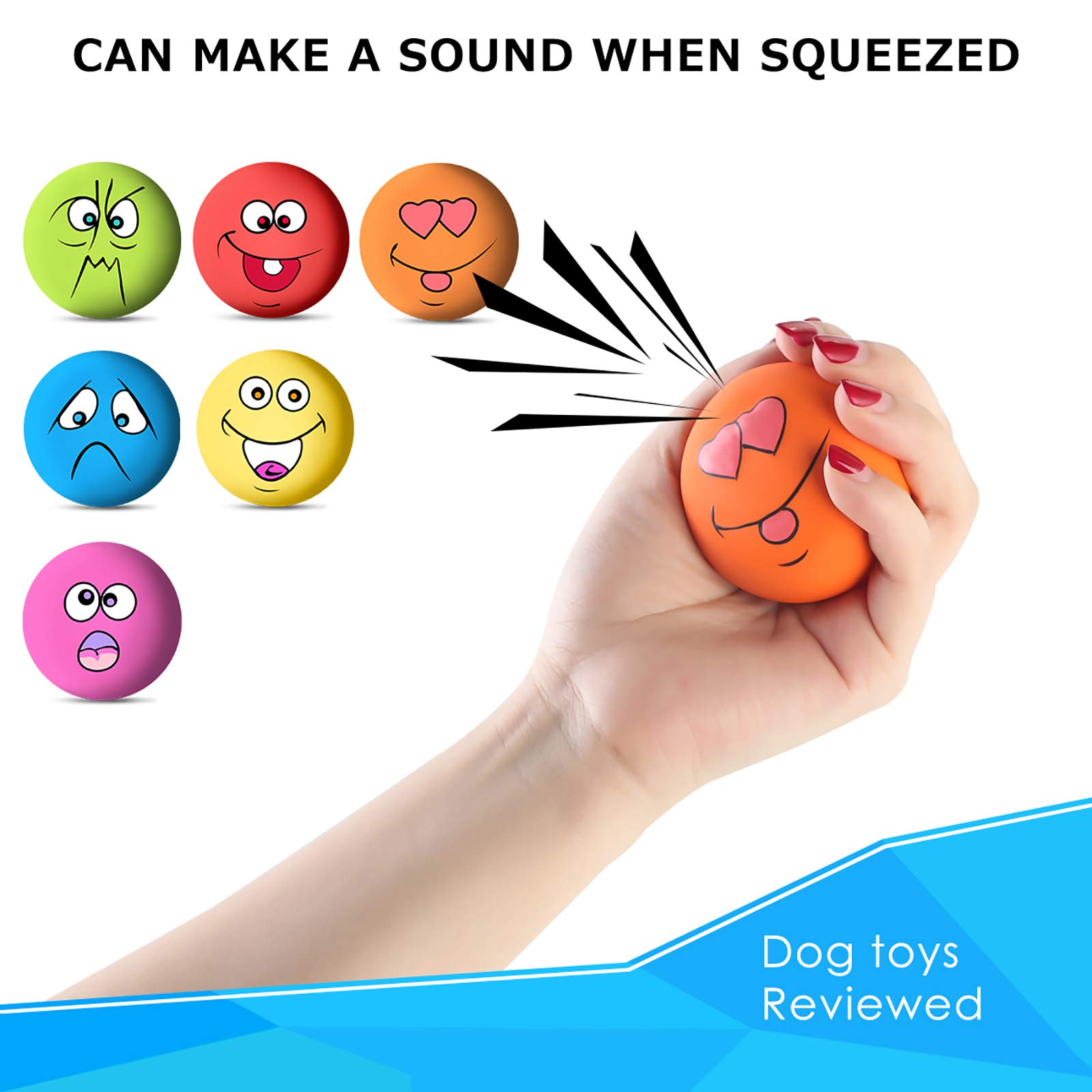 FAMKIT 6Pcs/ Set Smile Face Dog Squeaky Toys Soft Latex Squeak Balls, Dog Chewing Squeaky Ball Toys Non- Toxic Chew Toy with Squeaker Soft Rubber Interactive Fetch - Image 3