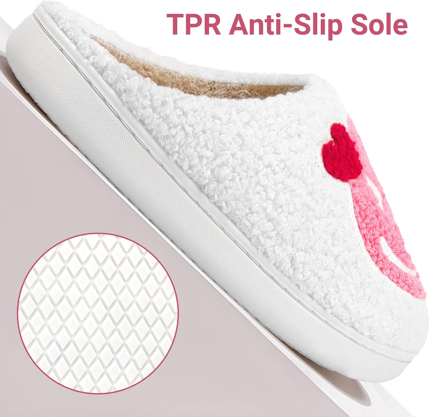 Smile Face Slippers for Women Memory Foam Retro Soft Plush Warm Cozy Non-Slip House Slippers Indoor Outdoor Comfortable Fuzzy Cute Christmas Gifts - Image 4