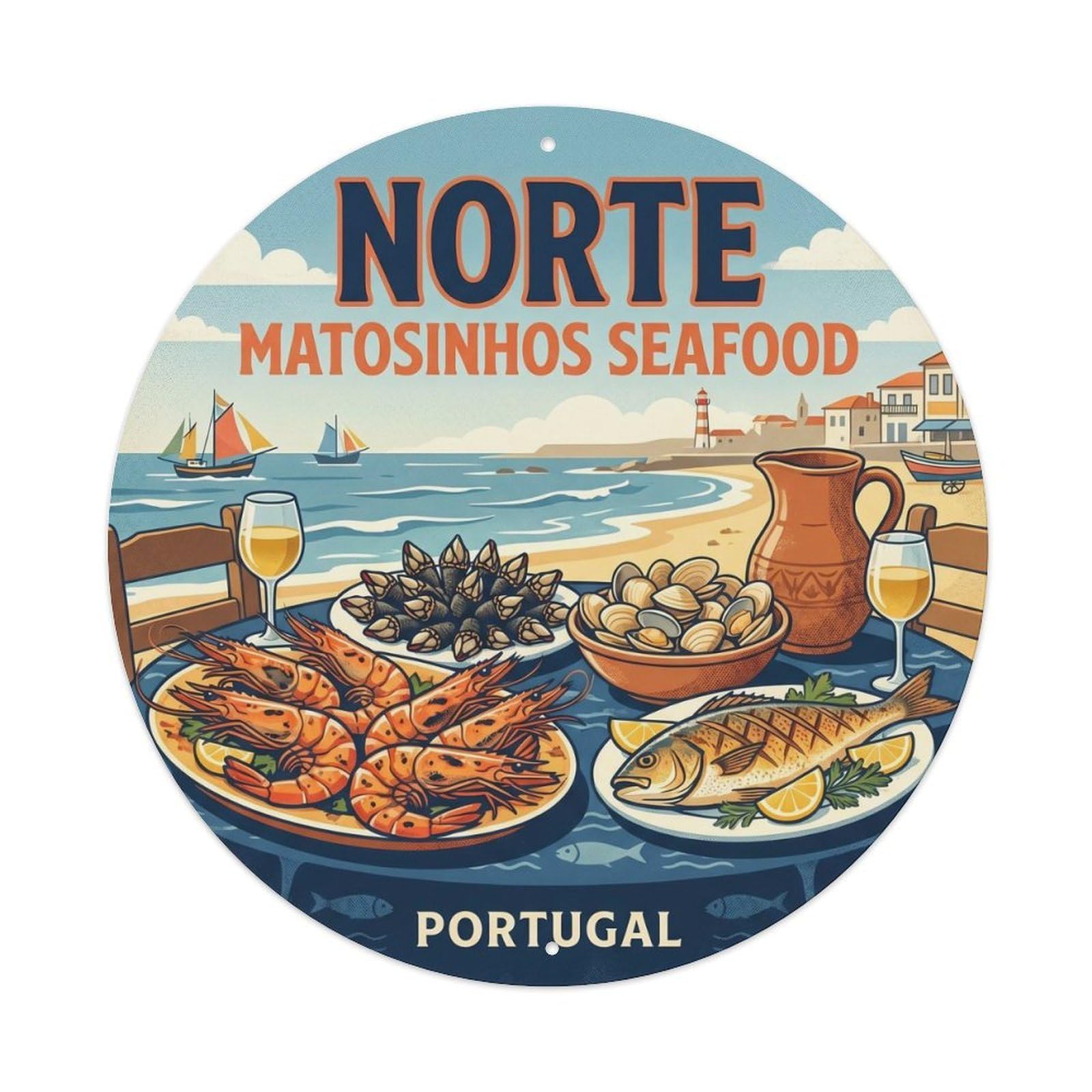 Olyhtr 8X8inch Classic Style Portugal Norte Matosinhos Seafood Regional Cuisine Metal Tin Sign