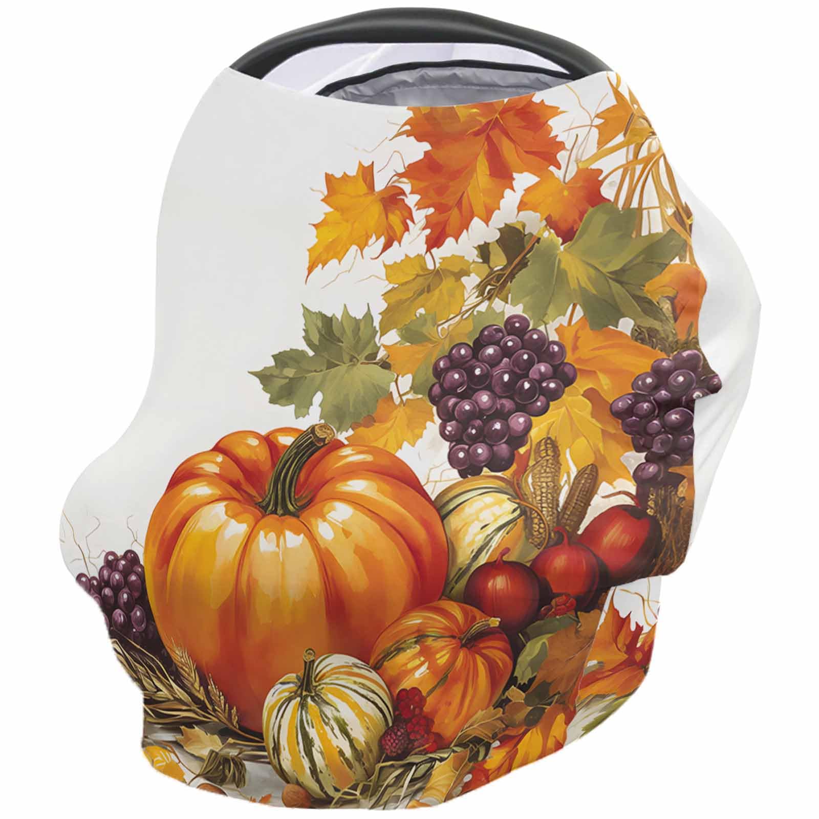 Nursing Cover for Breastfeeding Scarf, Harvest Pumpkin Fruits Grape Autumn Leaves Baby Car Covers Super Soft Multi Use for Canopy Shopping Cart Cover Blanket Stroller Cover