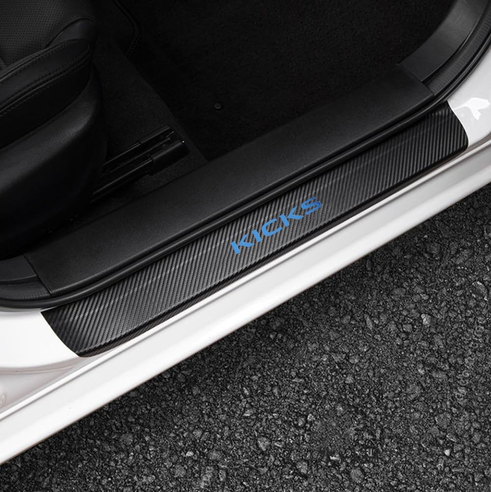 LEXLEY For 2018-2026 Kicks Carbon Fiber Style Leather Door Sill Protector Anti-Dirty Scuff Plate Cover Guard Sills Protector Trim,Welcome Pedal Protect 4PCS -RED