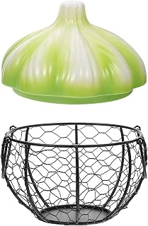 LALAFINA Ceramic Ginger Garlic Basket with Iron Breathable Wire Frame Small Desktop Egg Storage Holder for Kitchen Countertop Organization