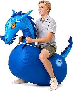 Waddle Hip Hoppers Large Bouncy Hopper Inflatable Hopping Animal Bouncer, Supports Up to 250 Pounds, Ages 5 and Up (Blue Dragon)