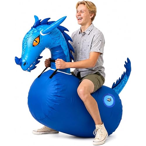 Waddle Hip Hoppers Large Bouncy Hopper Inflatable Hopping Animal Bouncer, Supports Up to 250 Pounds, Ages 5 and Up (Blue Dragon)