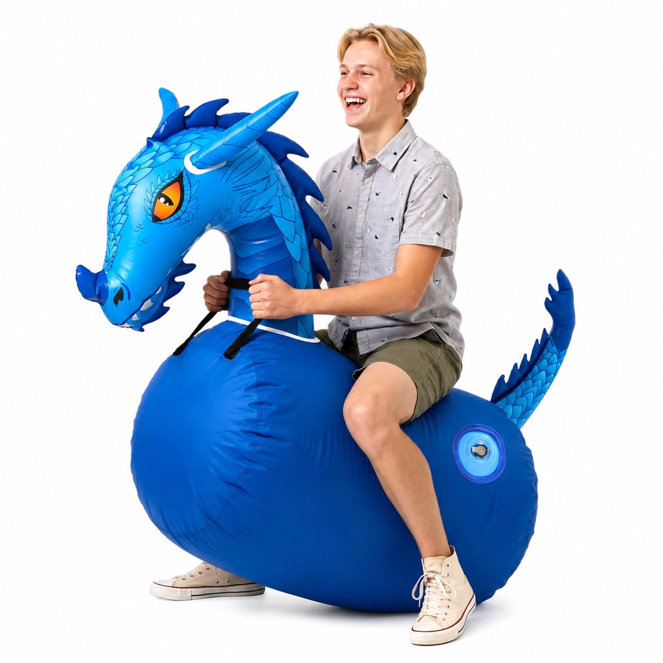 Waddle Hip Hoppers Large Bouncy Hopper Inflatable Hopping Animal Bouncer, Supports Up to 250 Pounds, Ages 5 and Up (Blue Dragon)