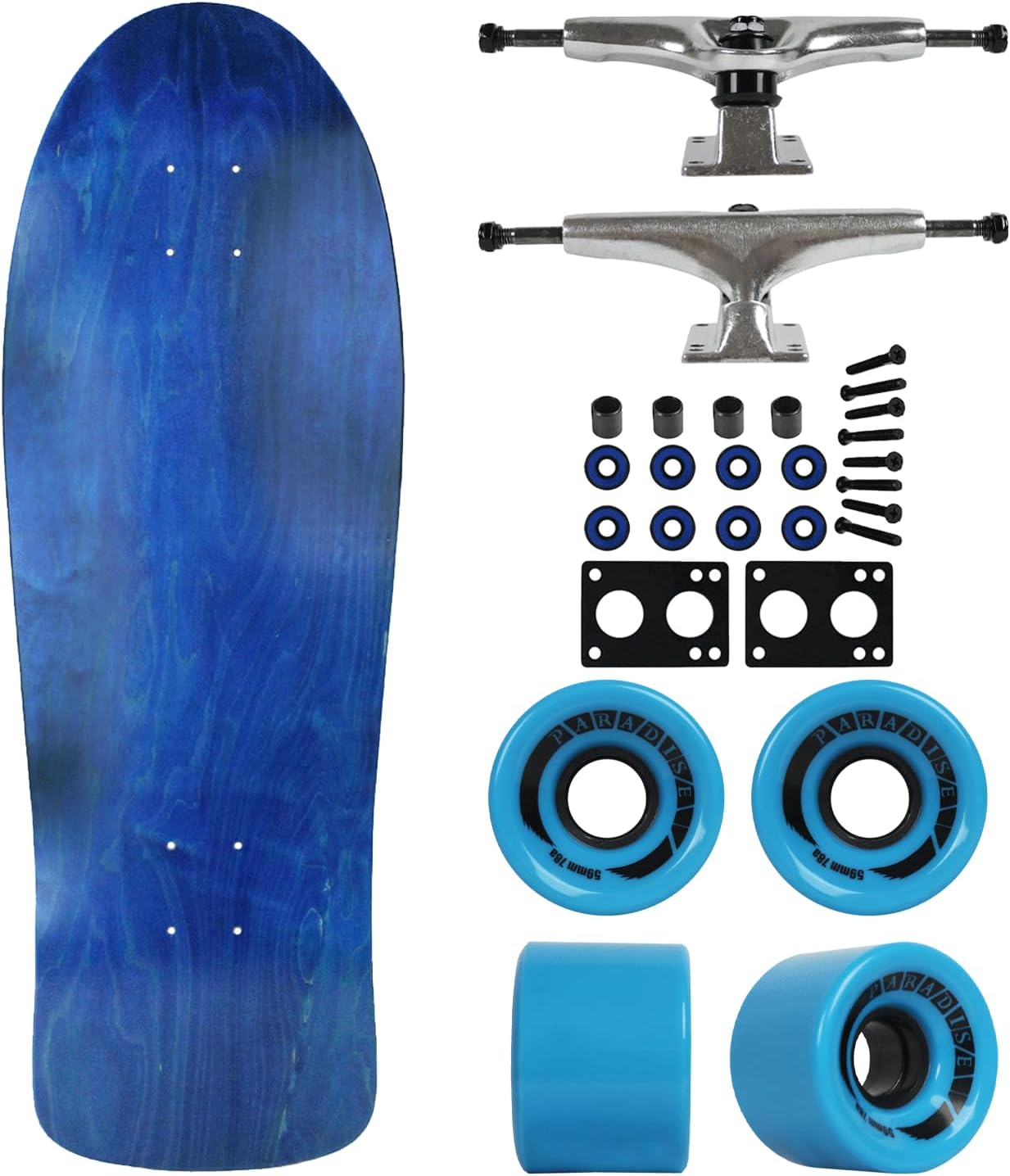 Moose Old School Skateboard 30" Stain Blue, 7" Raw Trucks & 59mm Blue Wheels