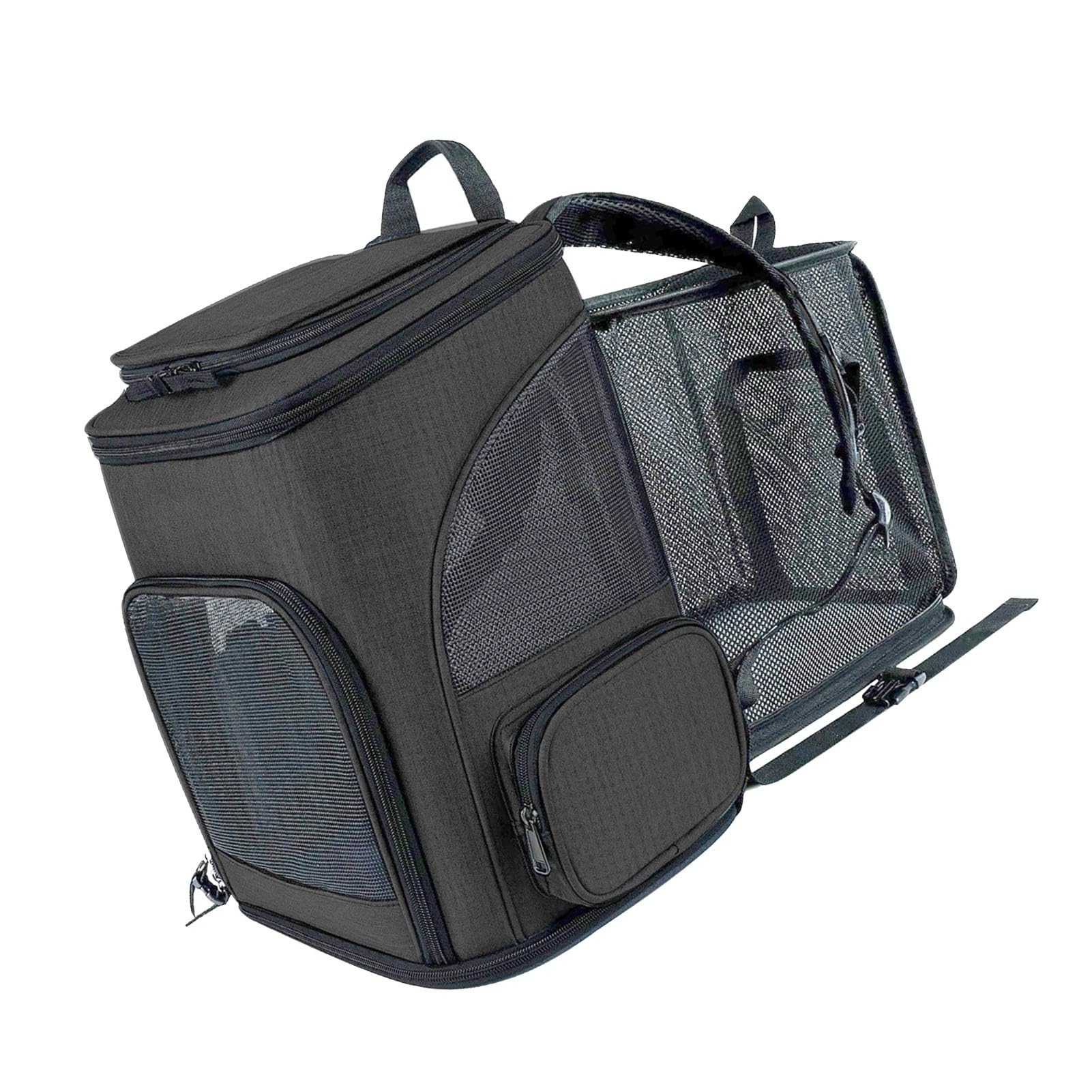 Mochila transportadora para Mascotas, transportadora expandible para Perros y Gatos, Mochila de Viaje Plegable y Transpirable para Mascotas pequeñas y Medianas de hasta 18 Libras (Negra)