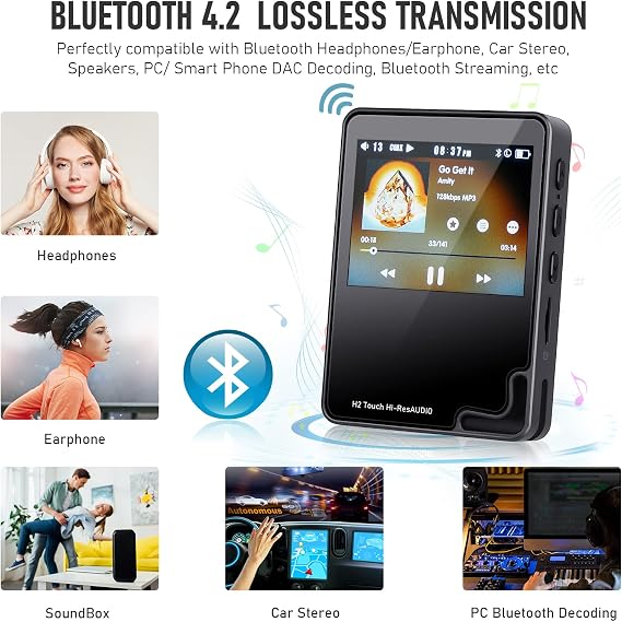 H2 Touch, Hi-Res Bluetooth MP3 Player, Lossless DSD HiFi Player, Portable Digital Audio Player with 32GB Memory Card, High Resolution Player with Bluetooth,Touch Display, Support to 512GB