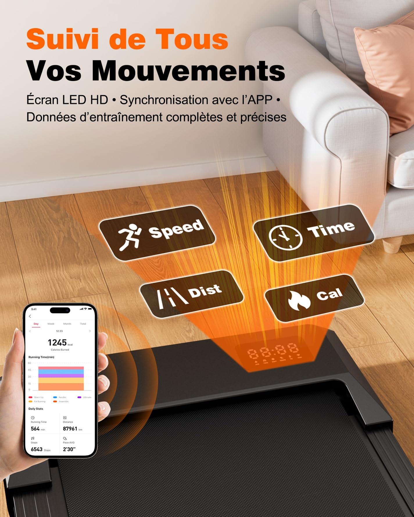 Superun Raceable Tapis de Course 136KG Capacité avec APP Contrôle Walking Pad