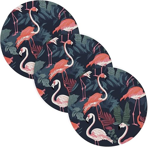 3 Pcs Large Trivet White Pink Dark Green Flamingo for Hot Dishes 15in Cotton Thread Weave Heat Resistant Pot Holders for Hot Pot Kitchen Countertop