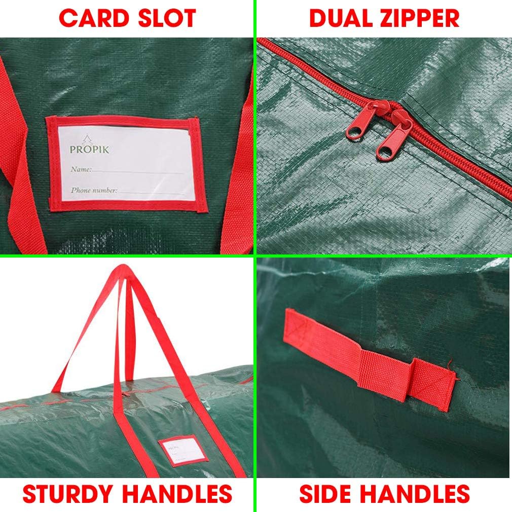 ProPik Christmas Tree Storage Bag | Fits Up to 7' Tall Disassembled Holiday Tree | 52” X 30” X 30” | Artificial Tree Container with Handles | Xmas Storage Case Box with Sleek Zipper (Green)