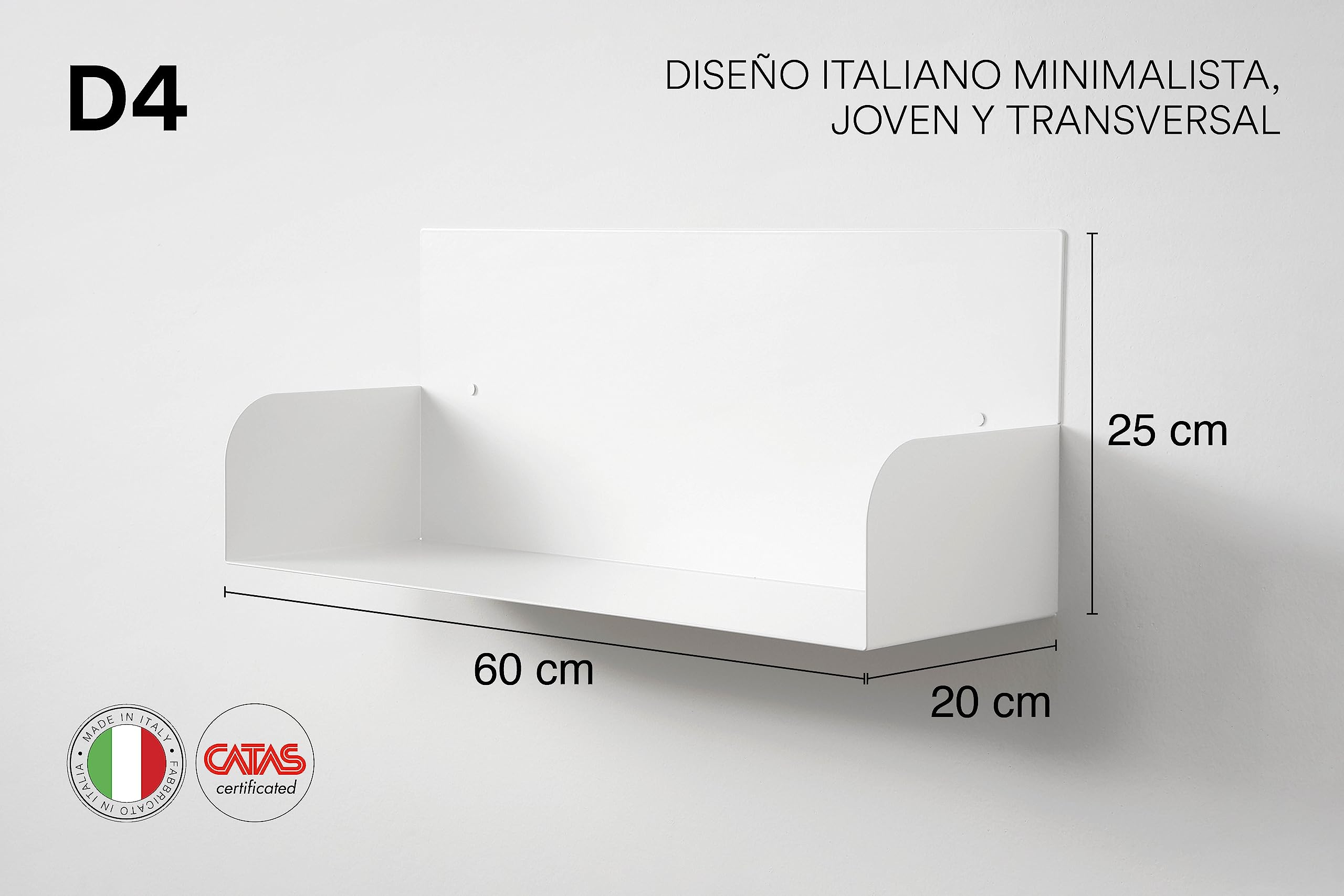 D-Segno Estanteria Pared - Estanteria Metalica, Kit de 4 Estanterias de Pared, Estanteria Libros, Librería Moderna Estante Moderno de Design, Made in Italy