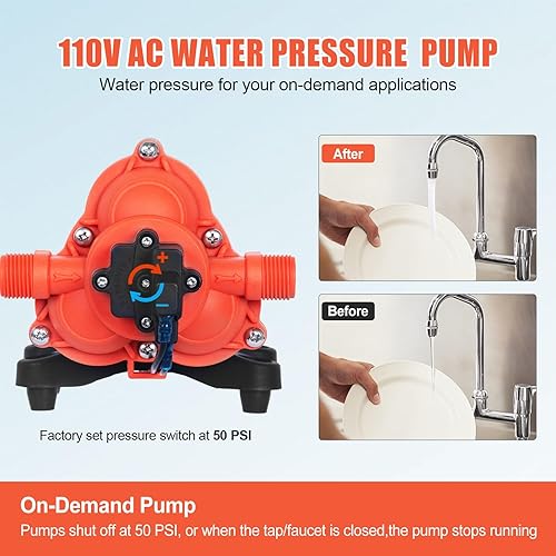 Miniatura 3 de Bomba de presión de agua de 110 V, 4.0 GPM, 50 PSI, alimentación de CA bajo demanda, bomba de diafragma de transferencia de agua autocebante,