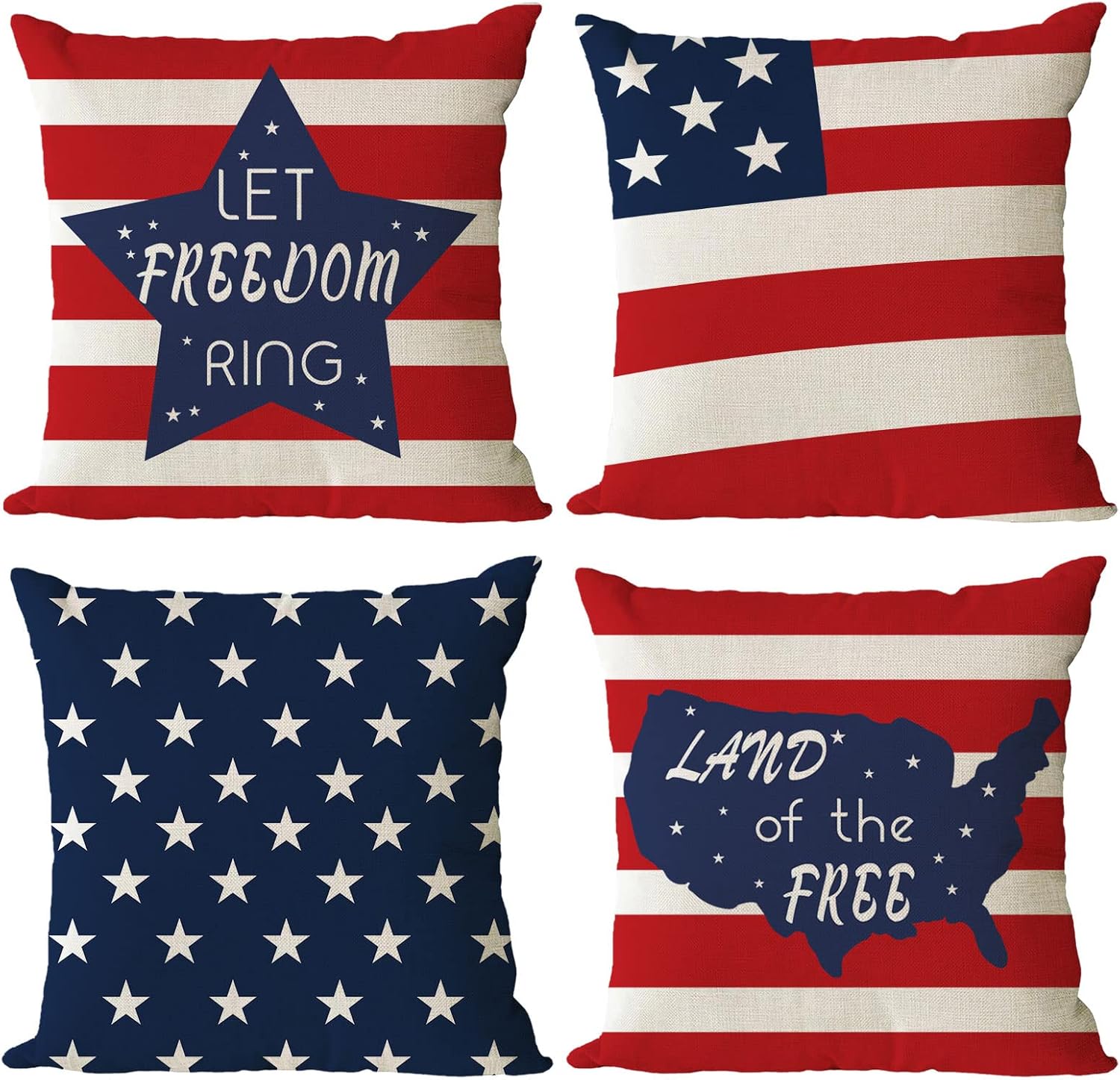 Set of 4 Patriotic Throw Pillow Covers 18x18 Inch 4th of