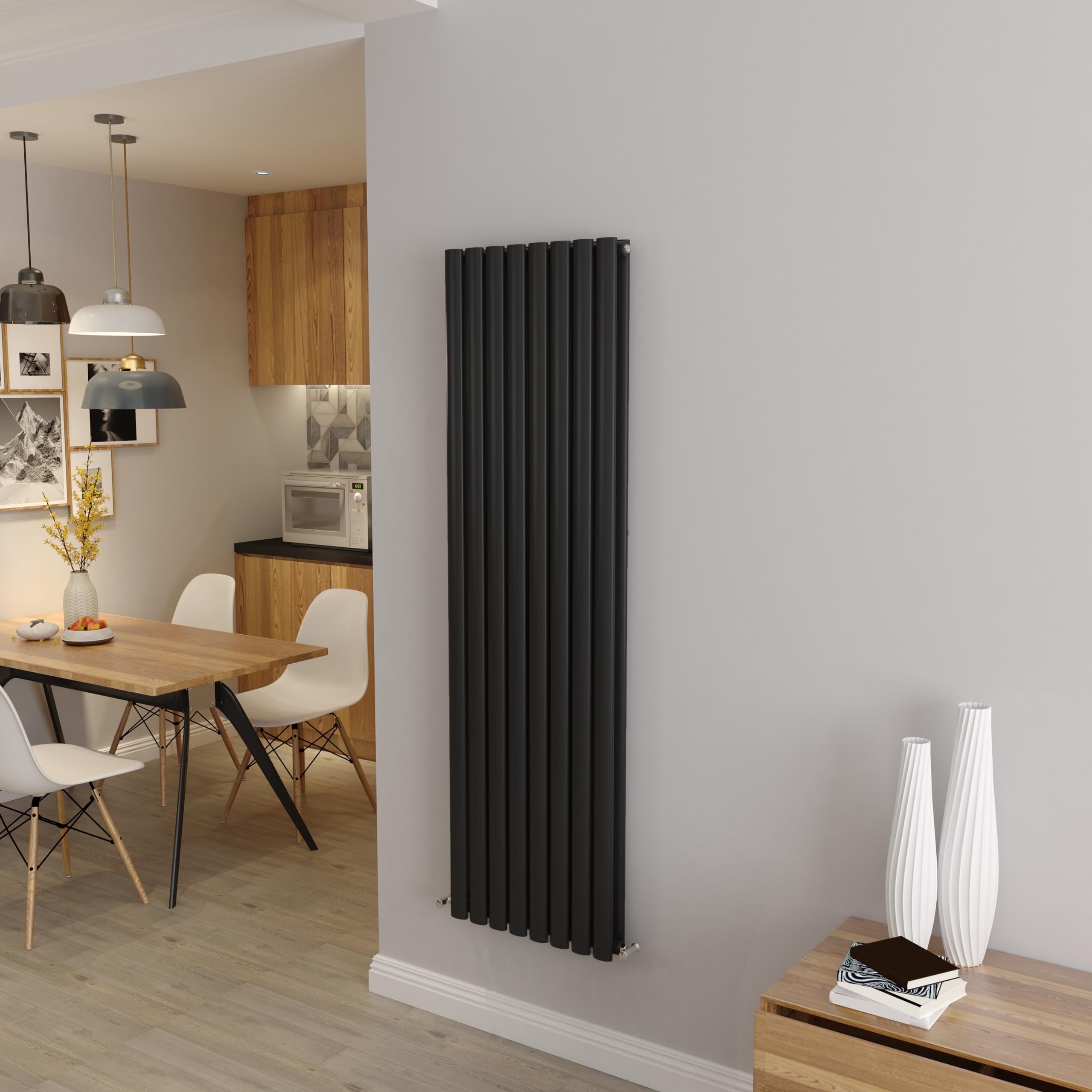 Acezanble∣Oval Column Radiator 1600x472mm Vertical Radiator Black Double Column Central Heating Radiators Modern Designer Radiators