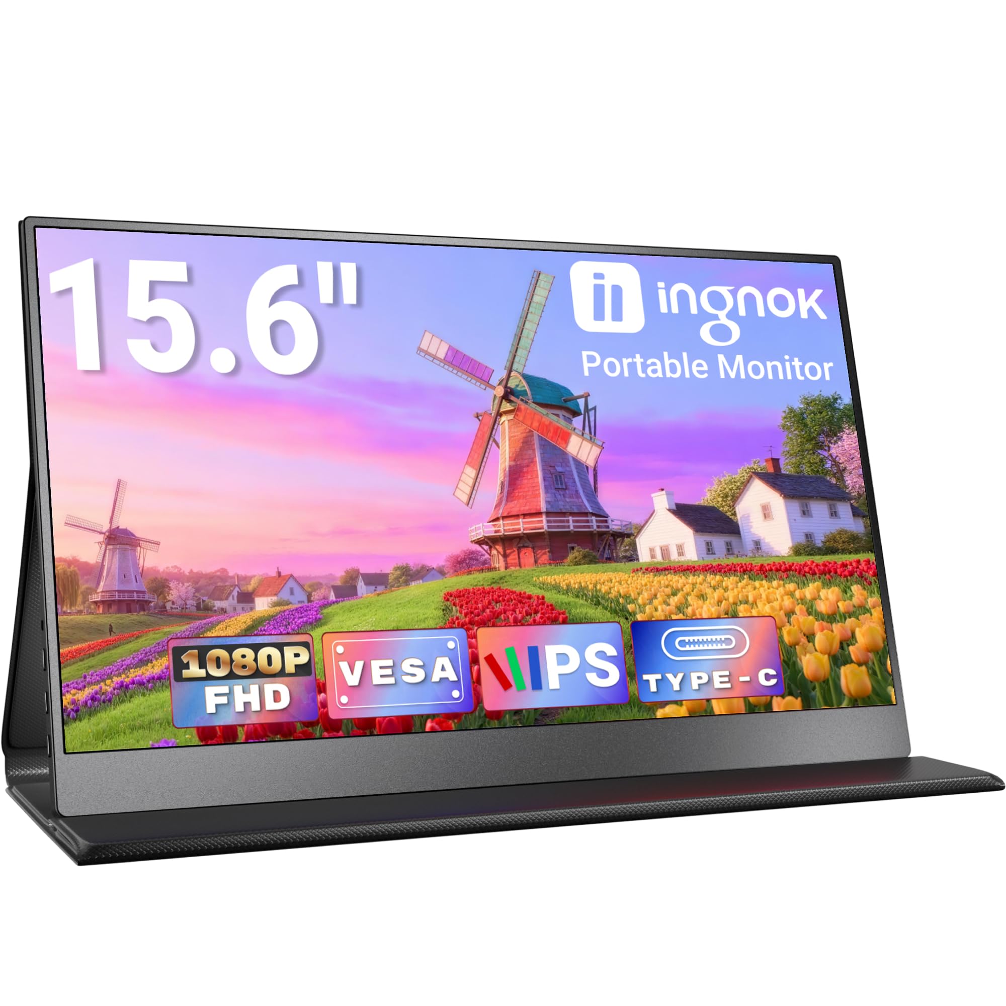 Ingnok Écran Portable 15,6" FHD IPS Moniteur Portable Ultra-Léger | Plug & Play, écran portatif 1920 × 1080 avec housse magnétique, 2 USB-C, Mini-HDMI et haut-parleurs pour PC/Mac/PS4/PS5/Xbox