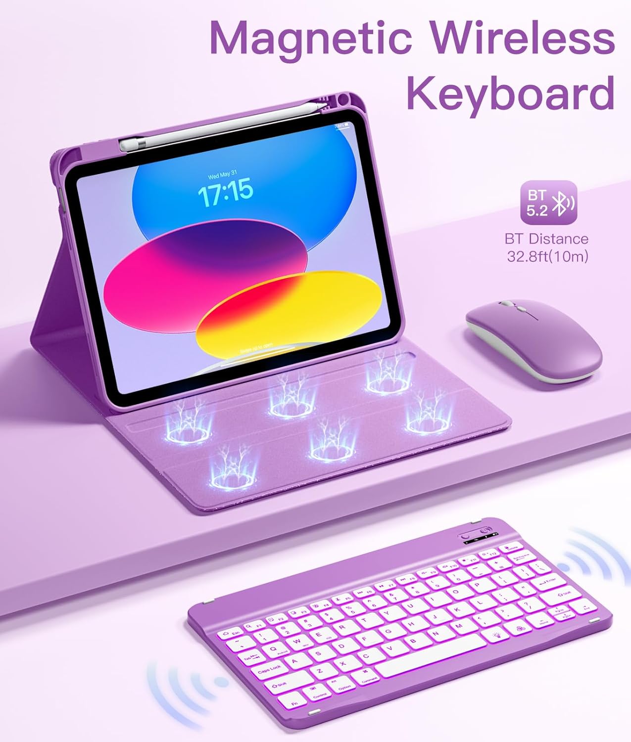 Hamile for iPad A16 Case with Keyboard - Mouse Backlit Wireless Detachable Keyboard Glitter Folio Cover with Pencil Holder for iPad 11th Gen A16 11-inch 2025 10th Generation 10.9 Inch 2022 - Purple