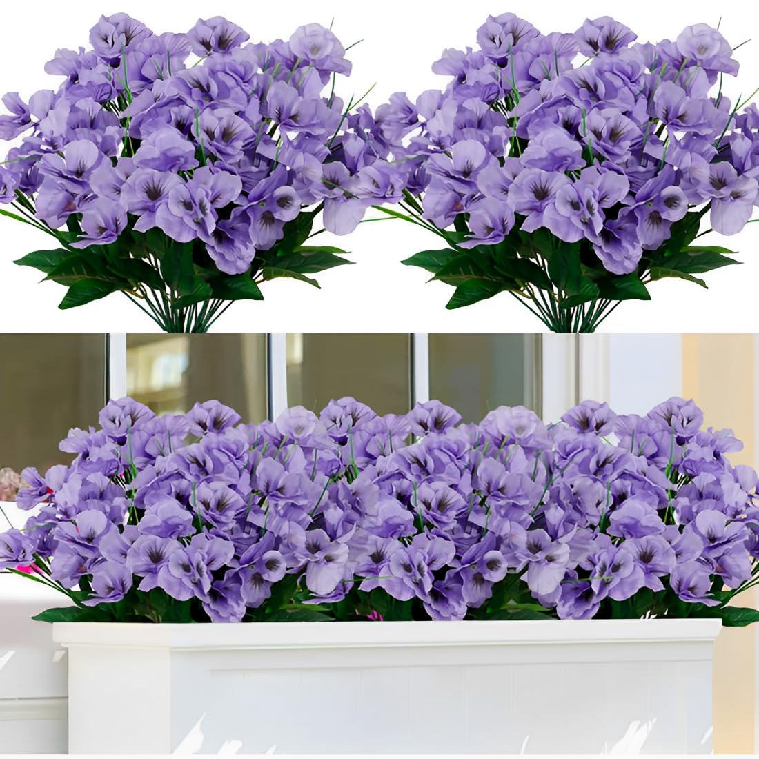 JPORSHU 5 Bundles Artificial Pansy Flowers UV Resistant Artificial Fake Flowers,Faux Silk Flowers,for Outdoors Garden Porch Window Box Home Wedding Farmhouse Decor (Purple)